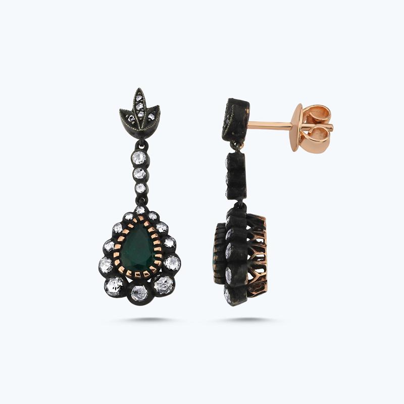 Elmas Zümrüt Damla Küpe