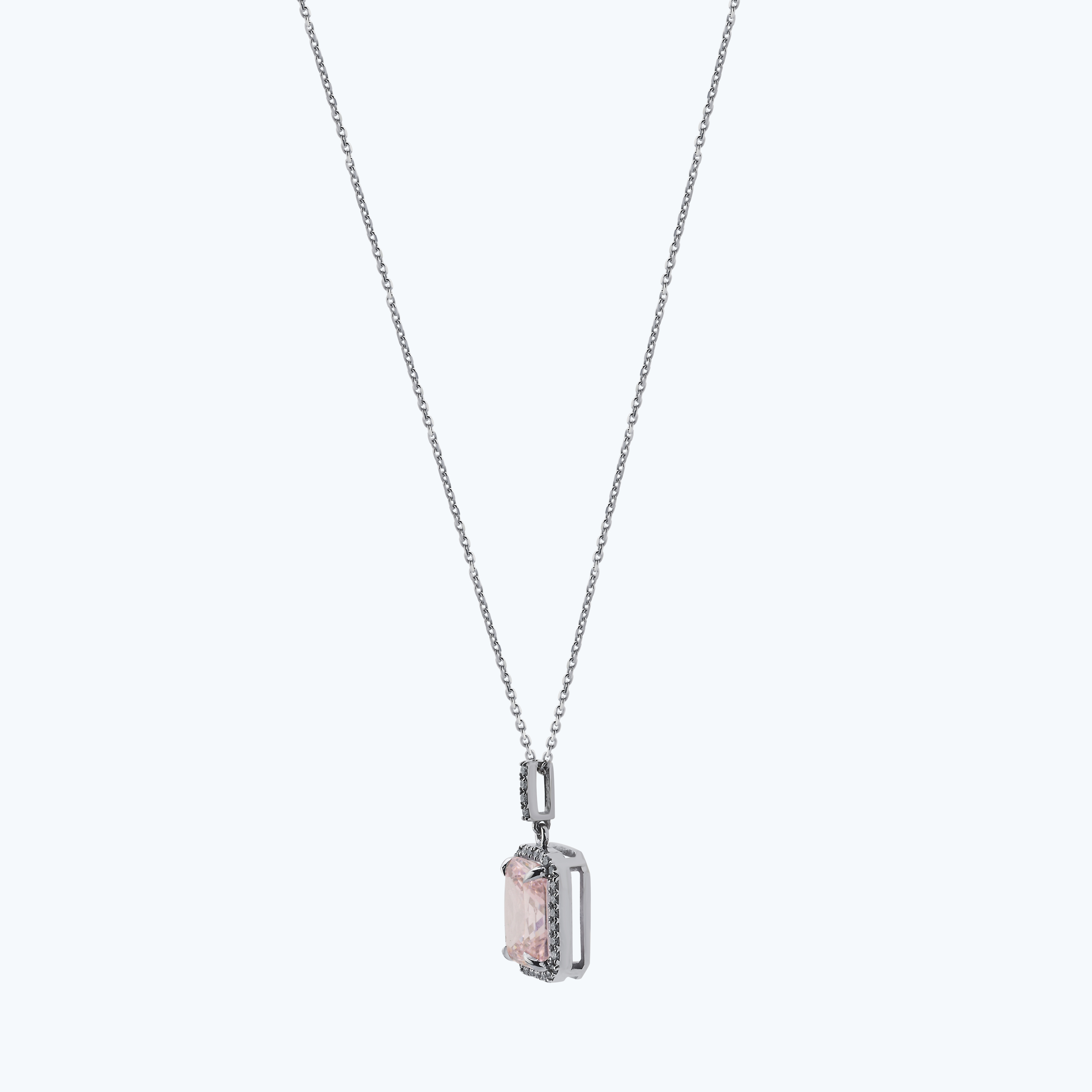 0.13 Karat Pırlanta Pembe Topaz Emerald Kesim Kolye