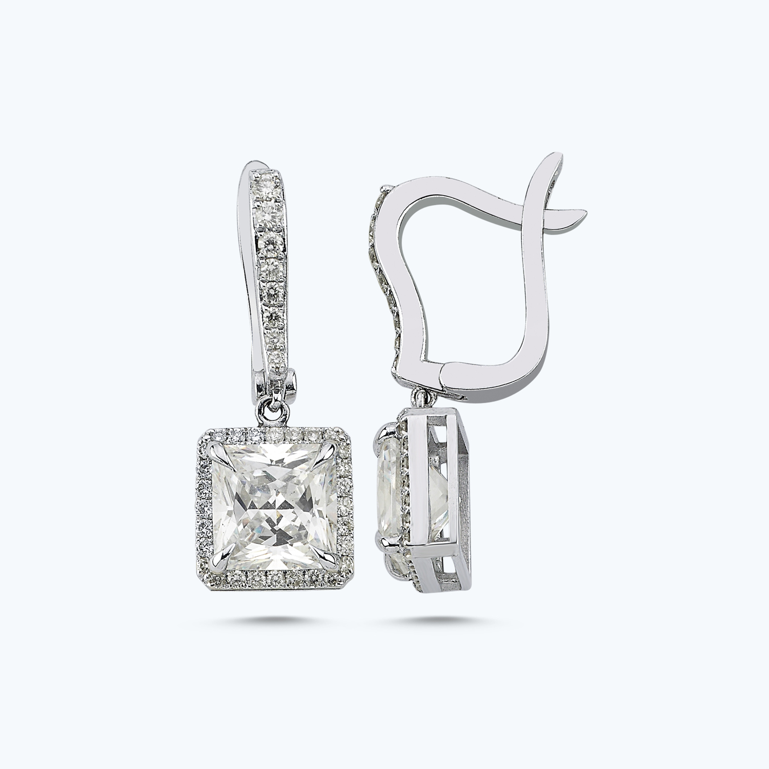 0.40 Karat Pırlanta Topaz Prenses Kesim Küpe