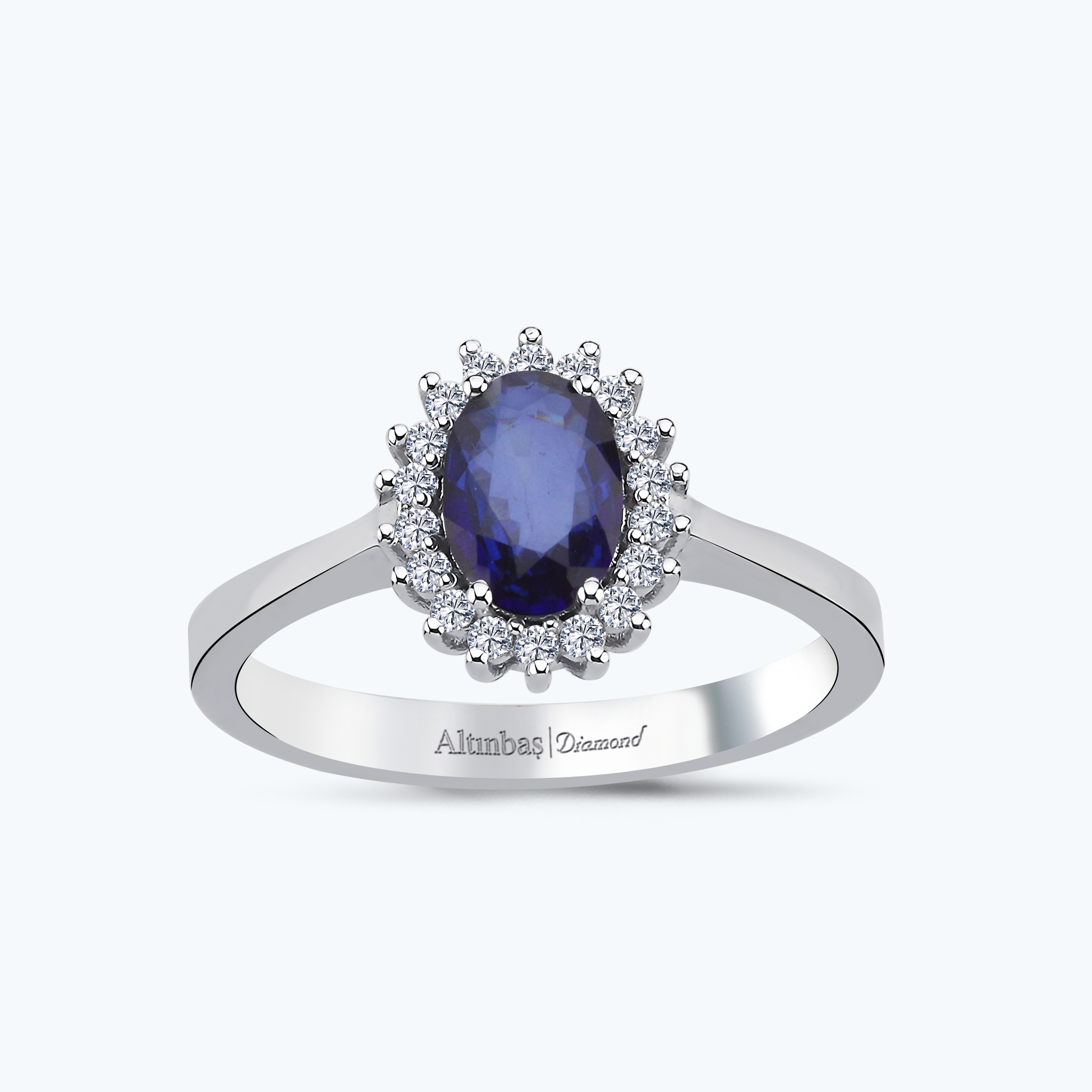 0.16 Karat Pırlanta Safir Oval Yüzük