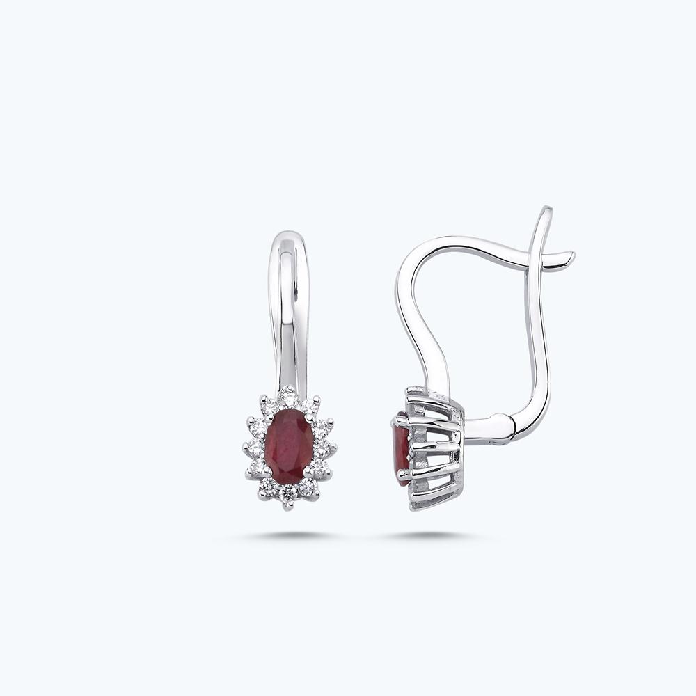 Pırlanta Yakut Oval Küpe