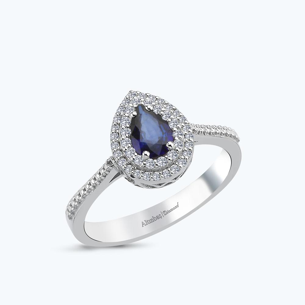 Pırlanta Safir Damla Yüzük