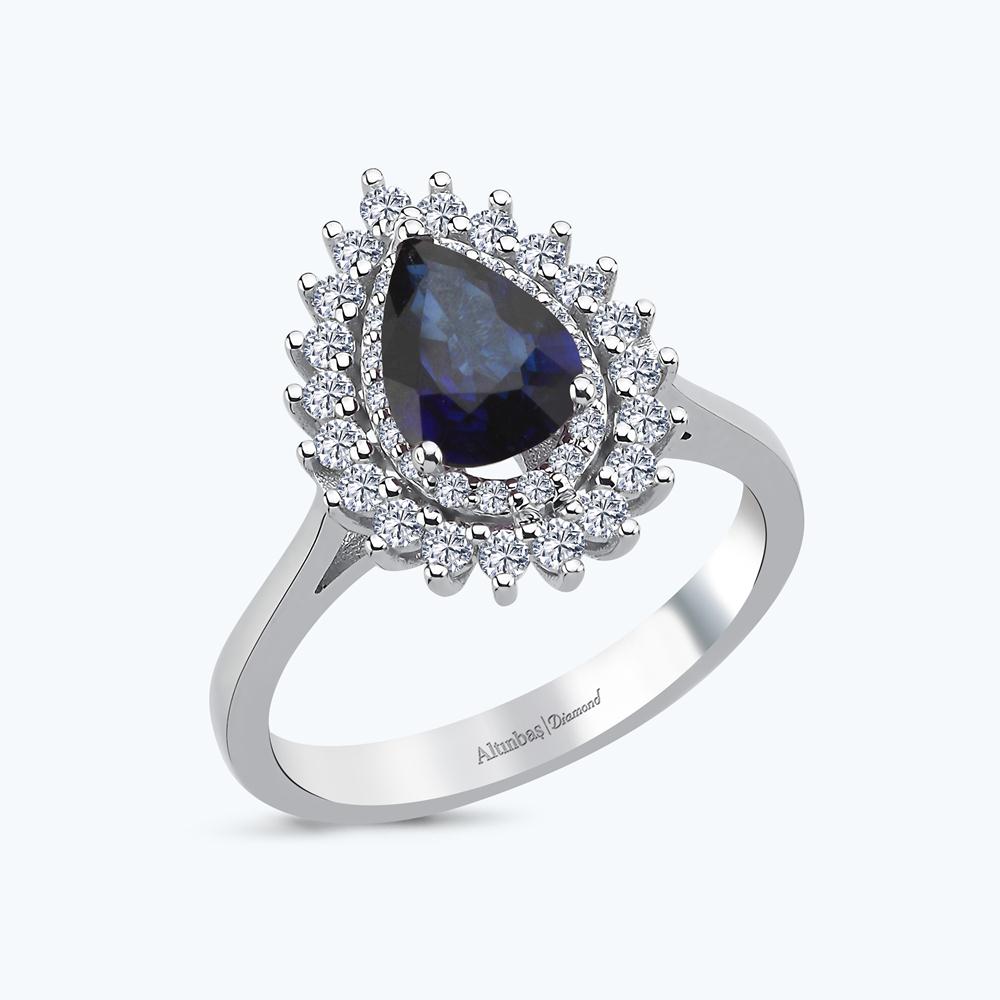 Pırlanta Safir Damla Yüzük