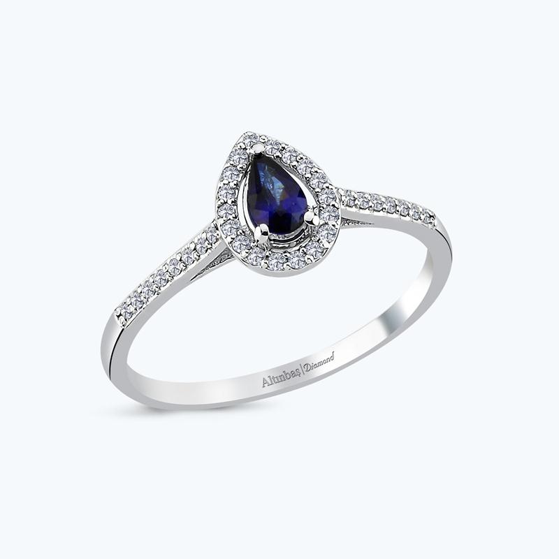 Pırlanta Safir Damla Yüzük