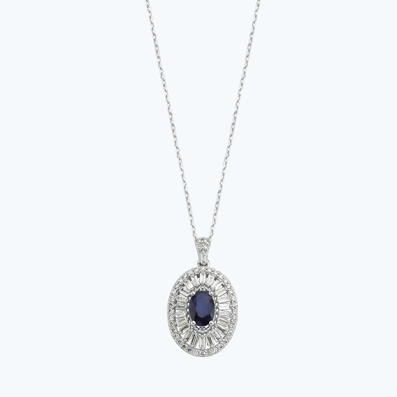 Pırlanta Safir Oval Kolye