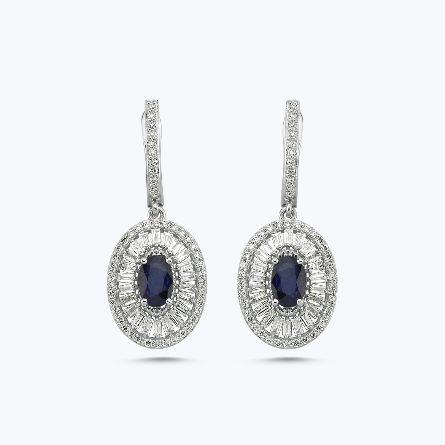 Pırlanta Safir Oval Küpe