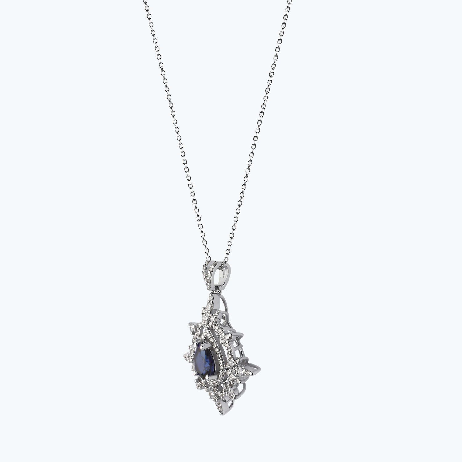0.57 Karat Pırlanta Safir Damla Kolye