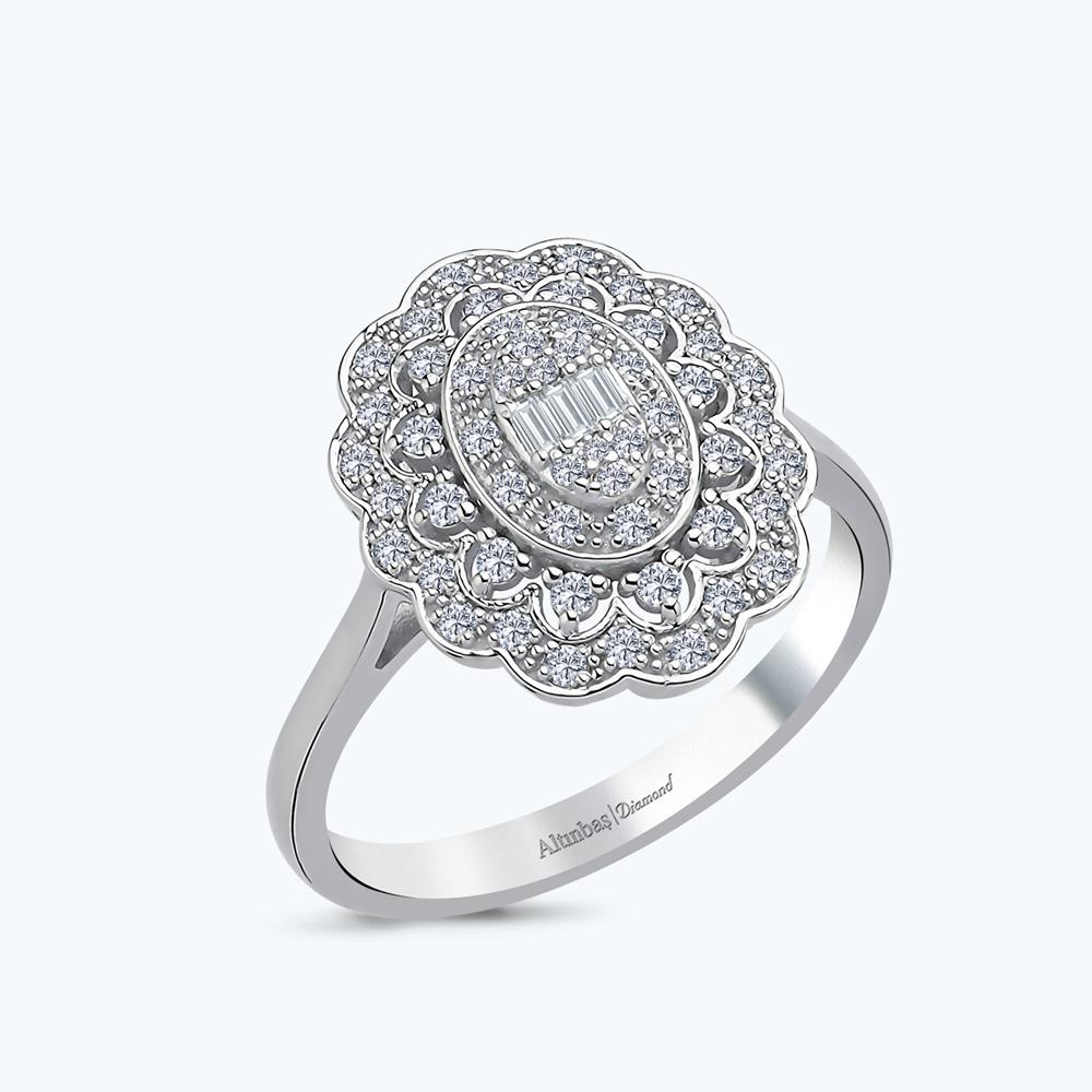 Pırlanta Baget Taşlı Çiçek Yüzük