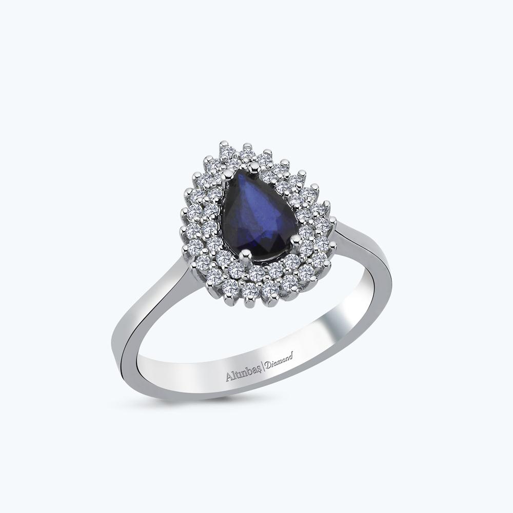 Pırlanta Safir Damla Yüzük