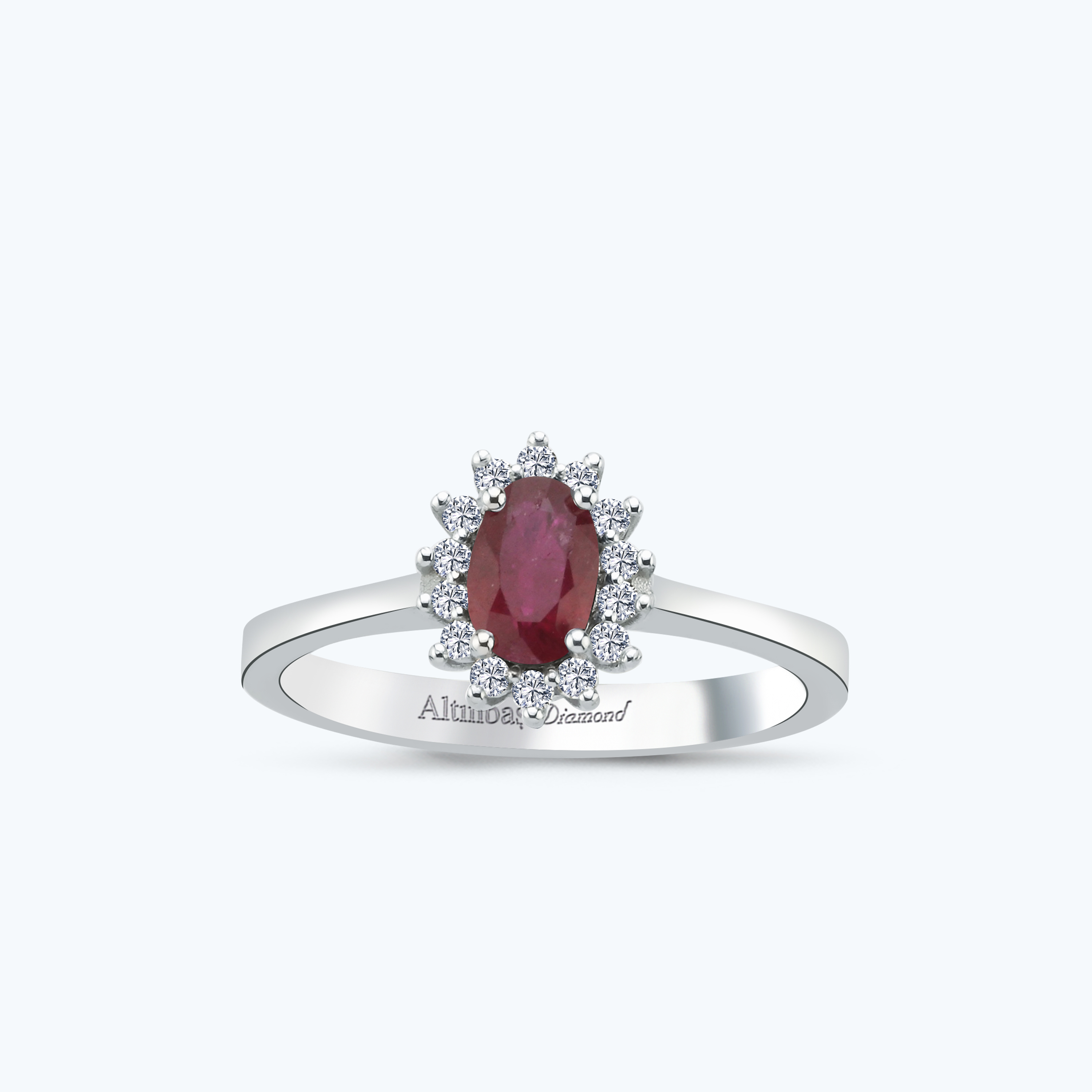 0.12 Karat Pırlanta Yakut Oval Yüzük