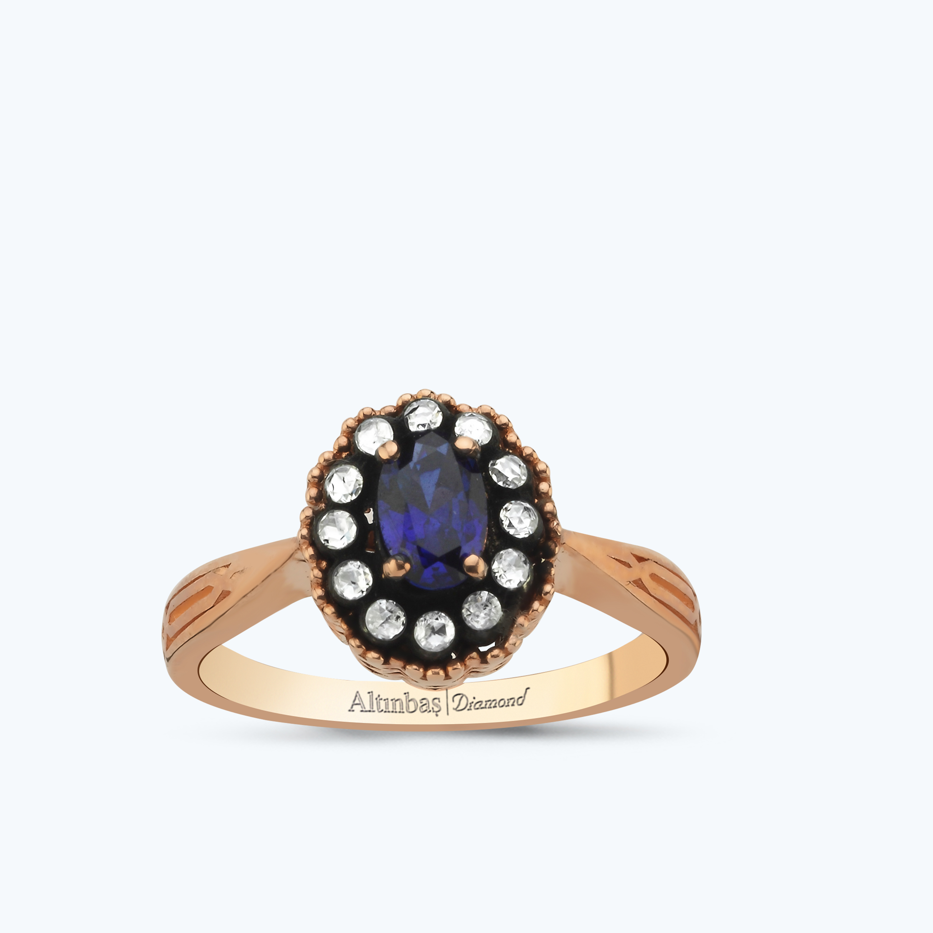 0.13 Karat Elmas Safir Oval Yüzük