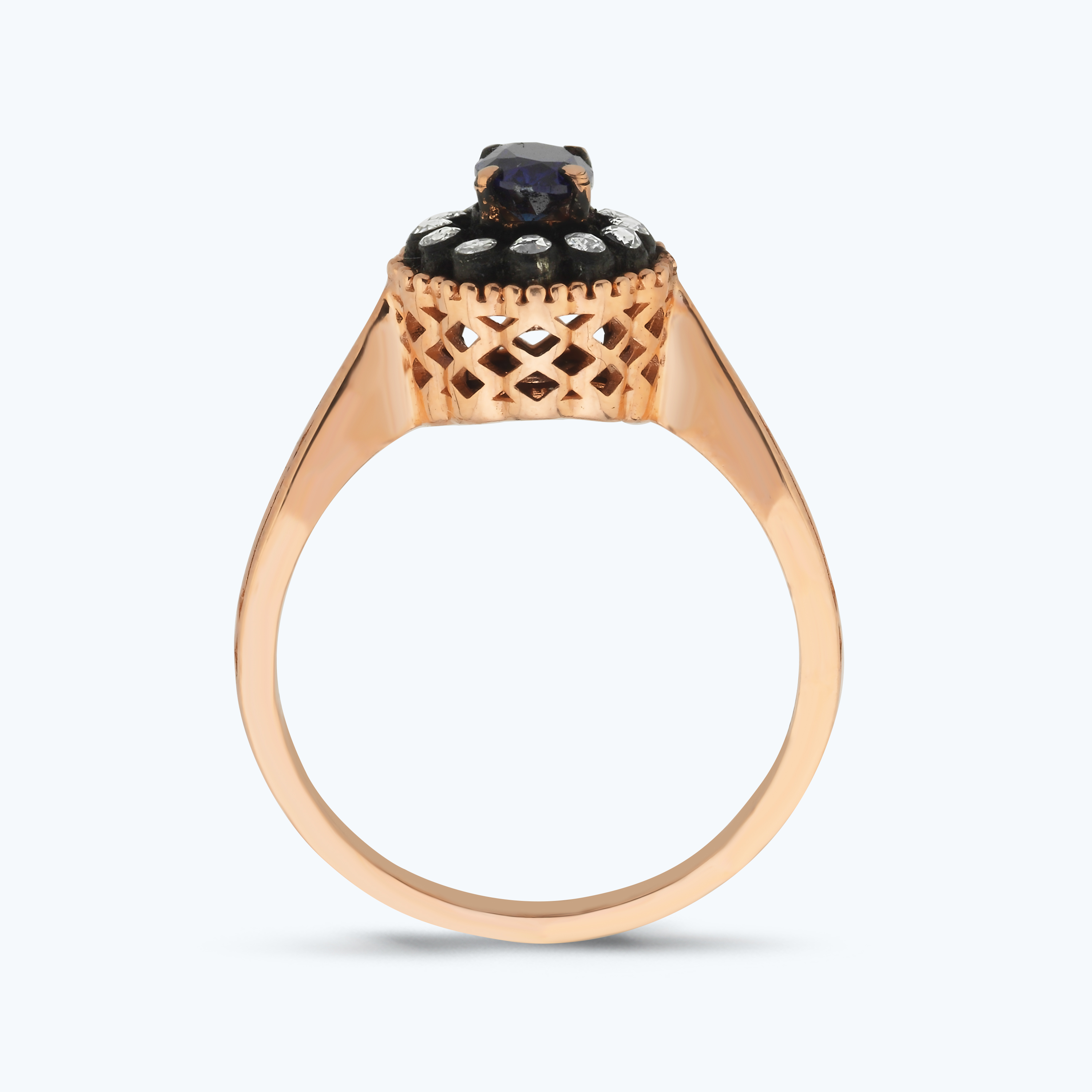 0.13 Karat Elmas Safir Oval Yüzük