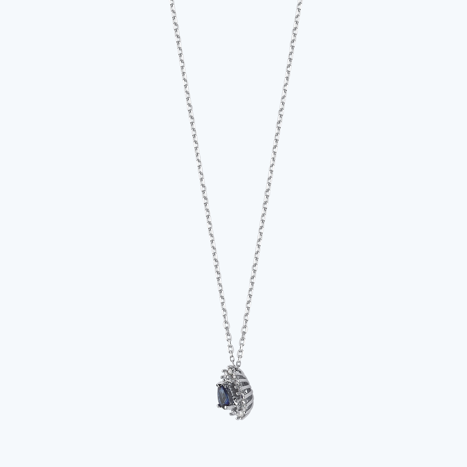 0.16 Karat Pırlanta Safir Damla Kolye