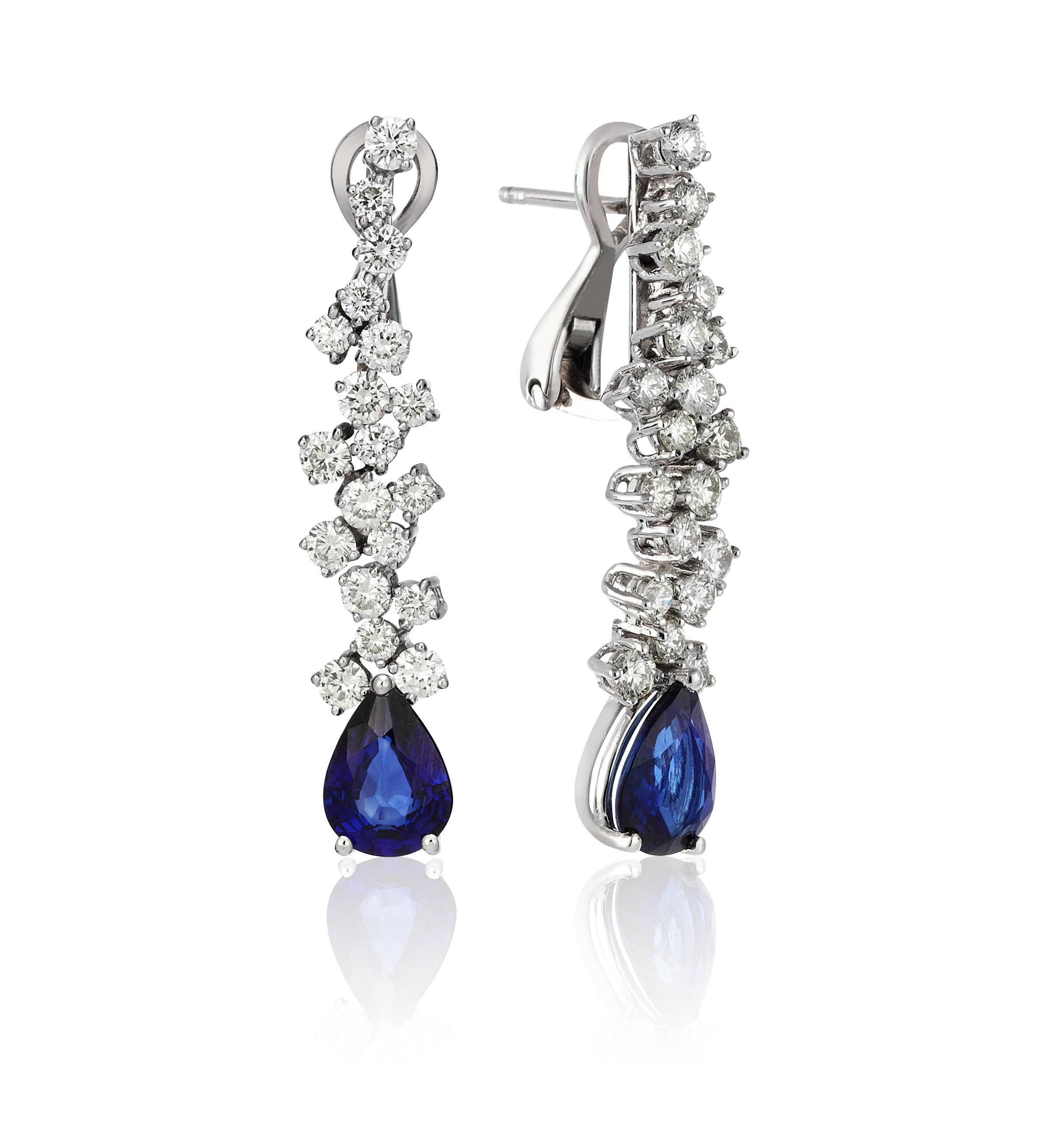 Pırlanta Safir Damla Küpe