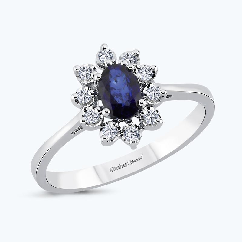 Pırlanta Safir Oval Yüzük