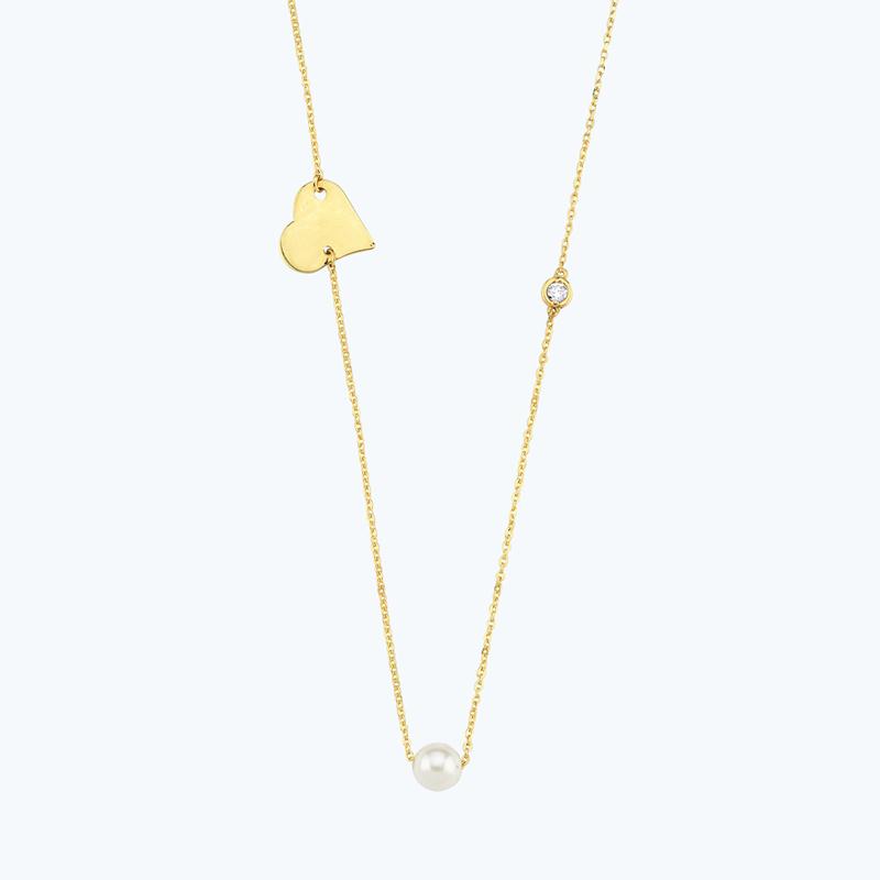 Pırlanta İncili Kalp Kolye