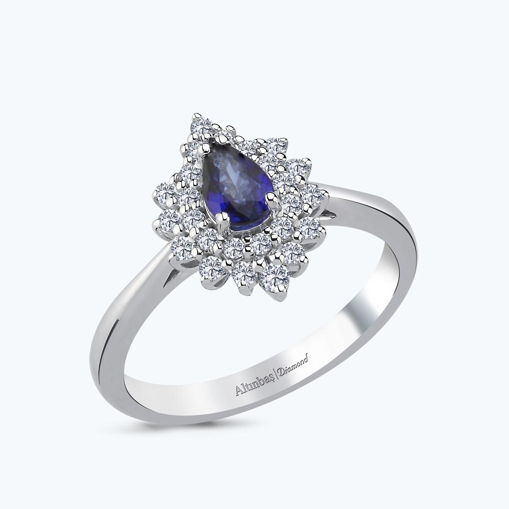 Pırlanta Safir Damla Yüzük