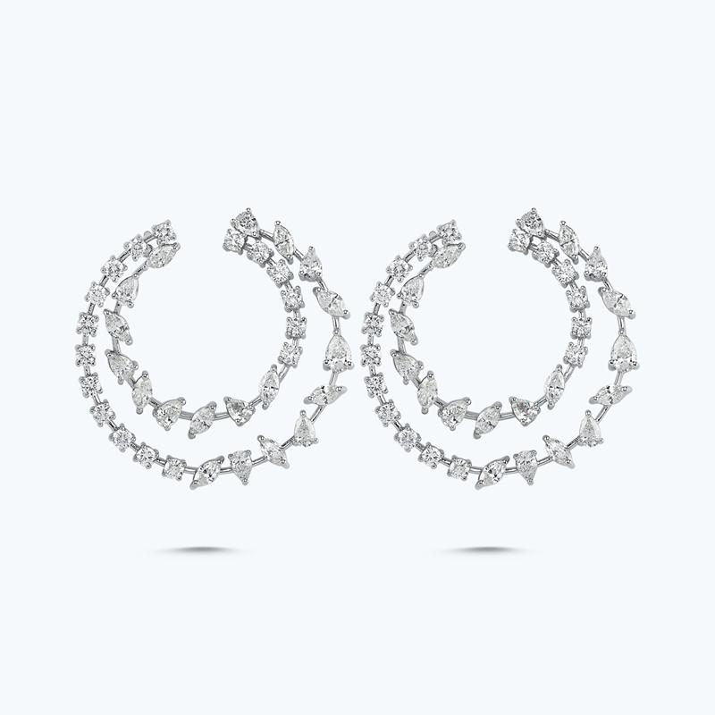 Pırlanta Çift Halka Küpe