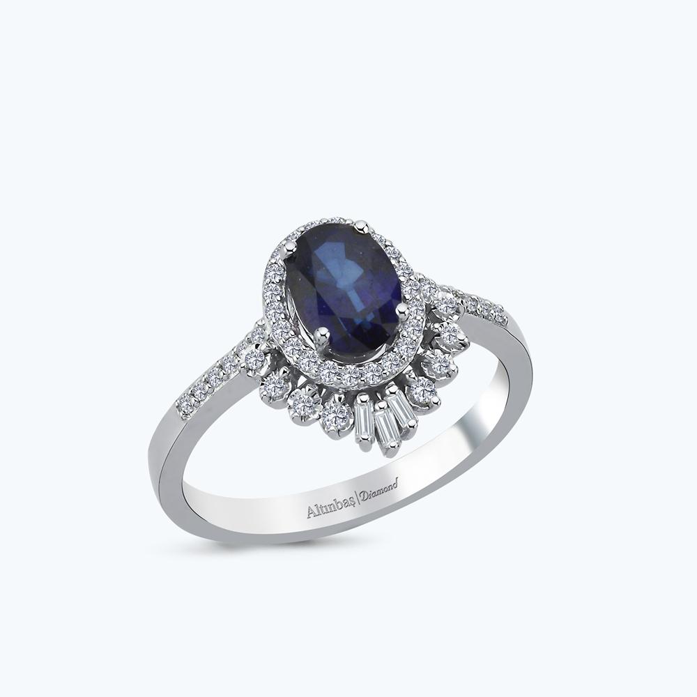 Pırlanta Safir Oval Yüzük