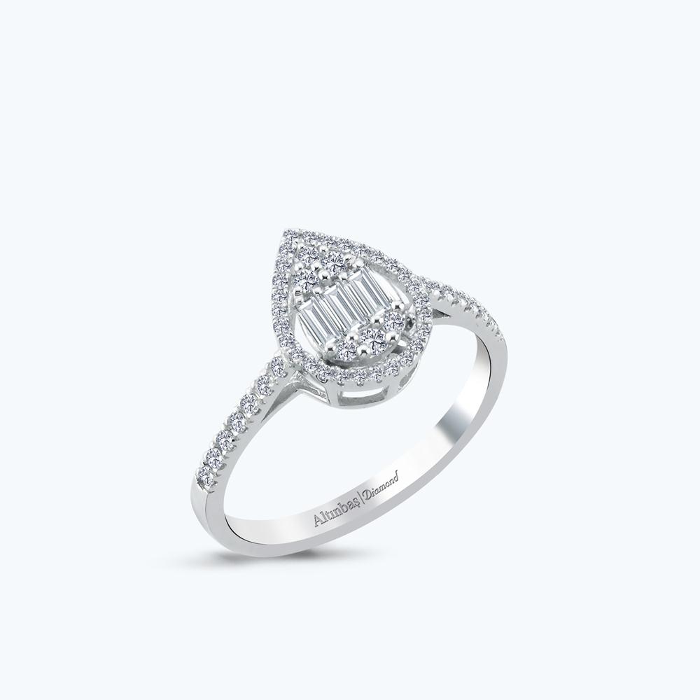 Pırlanta Baget Taşlı Damla Yüzük