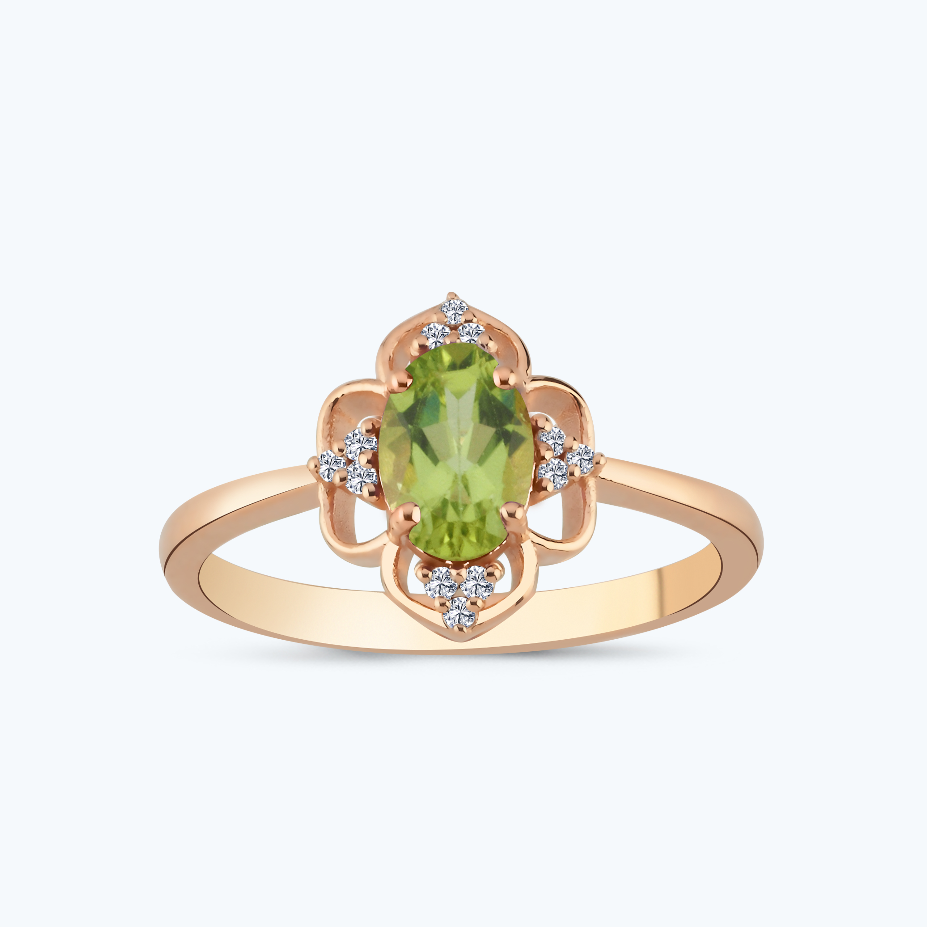 0.06 Karat Pırlanta Peridot Taşlı Vintage Yüzük