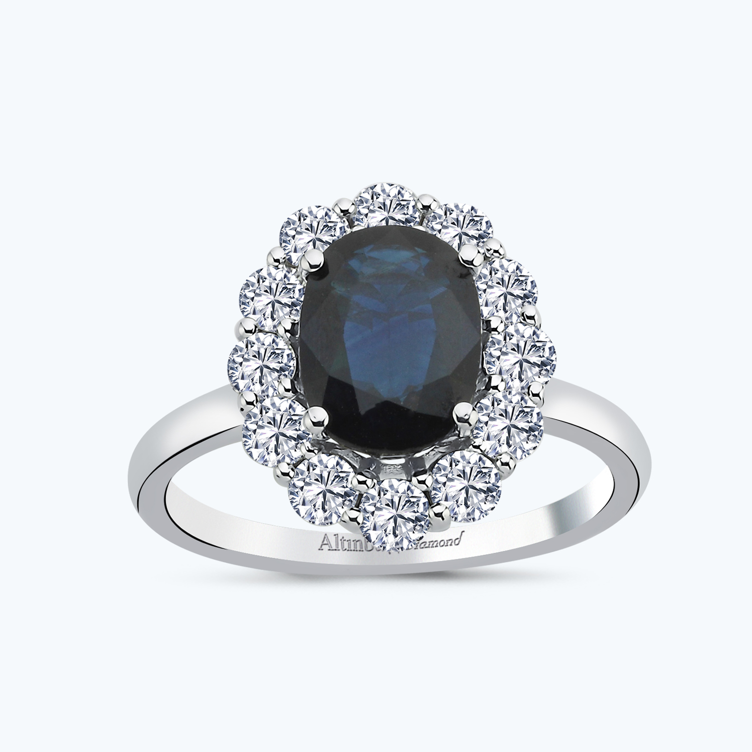 1.03 Karat Pırlanta Safir Oval Vintage Yüzük