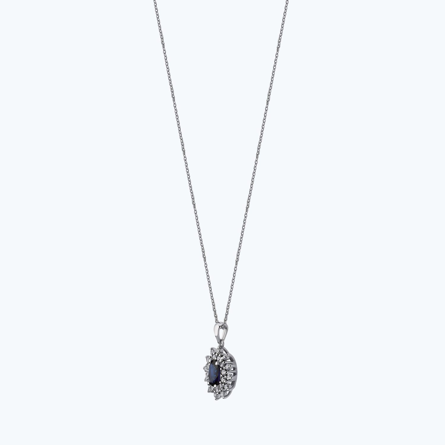 0.28 Karat Pırlanta Safir Oval Kolye
