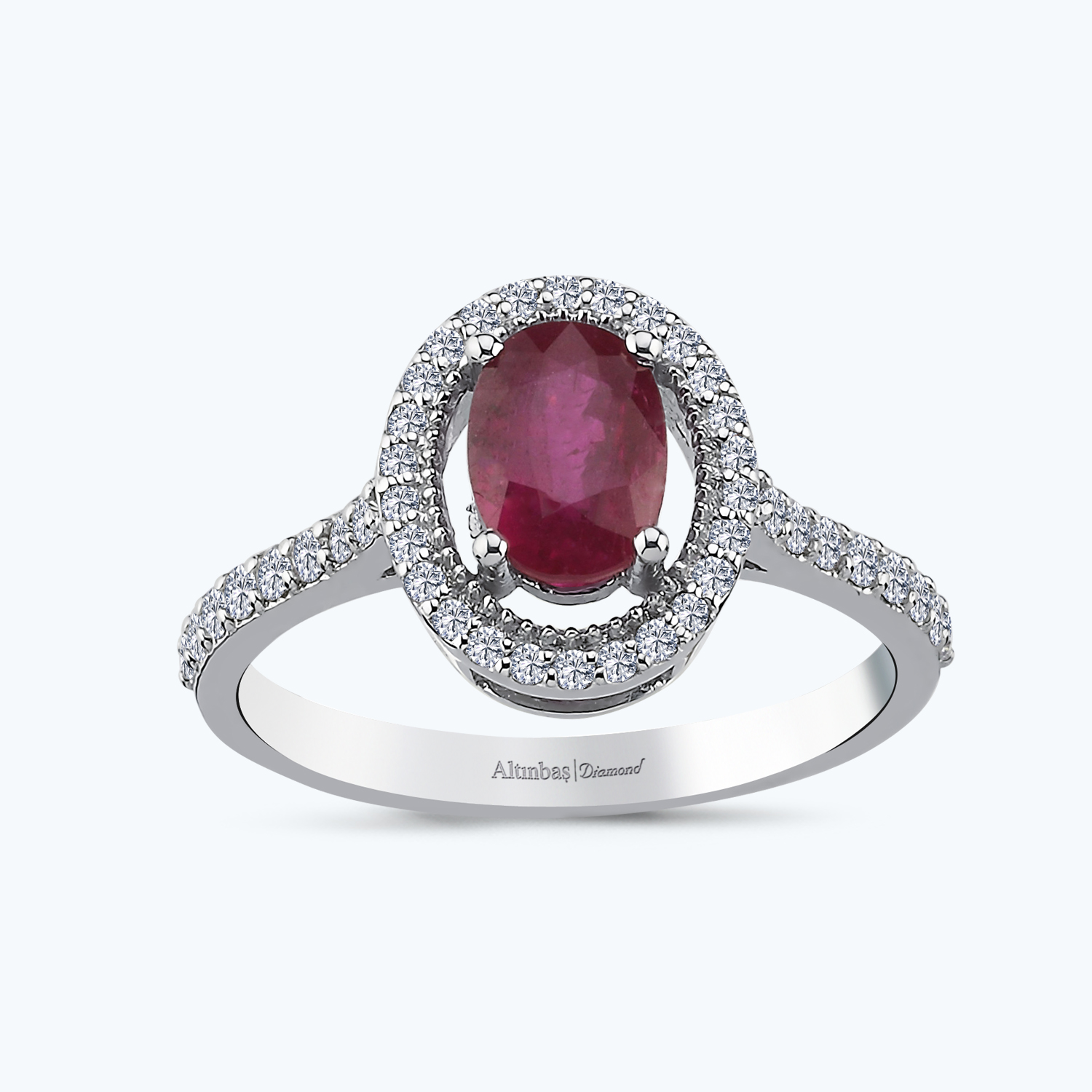 0.32 Karat Pırlanta Yakut Oval Yüzük