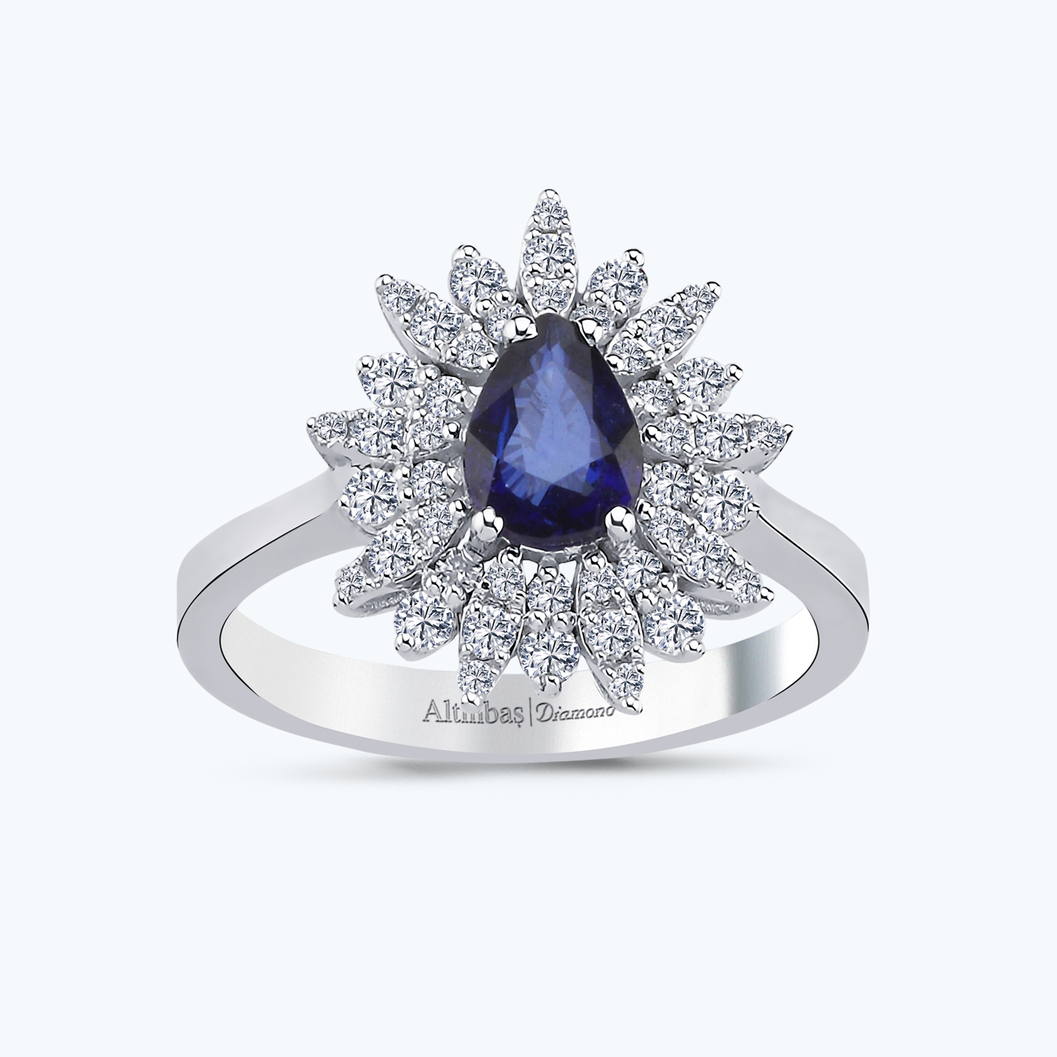 0.50 Karat Pırlanta Safir Damla Yüzük