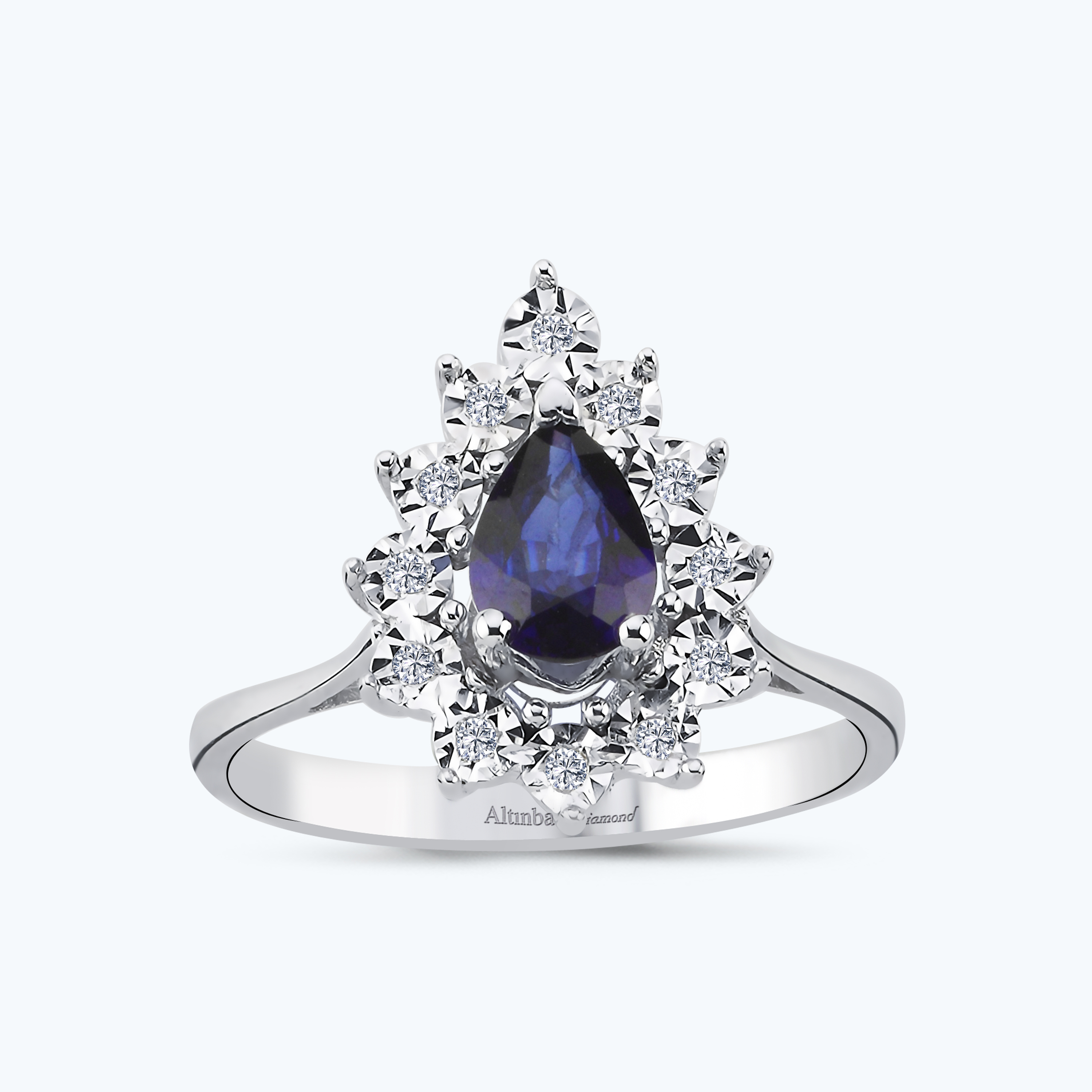 0.07 Karat Pırlanta Safir Damla Yüzük