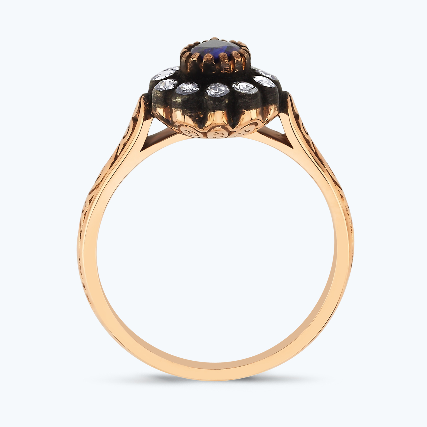 0.27 Karat Elmas Safir Damla Yüzük