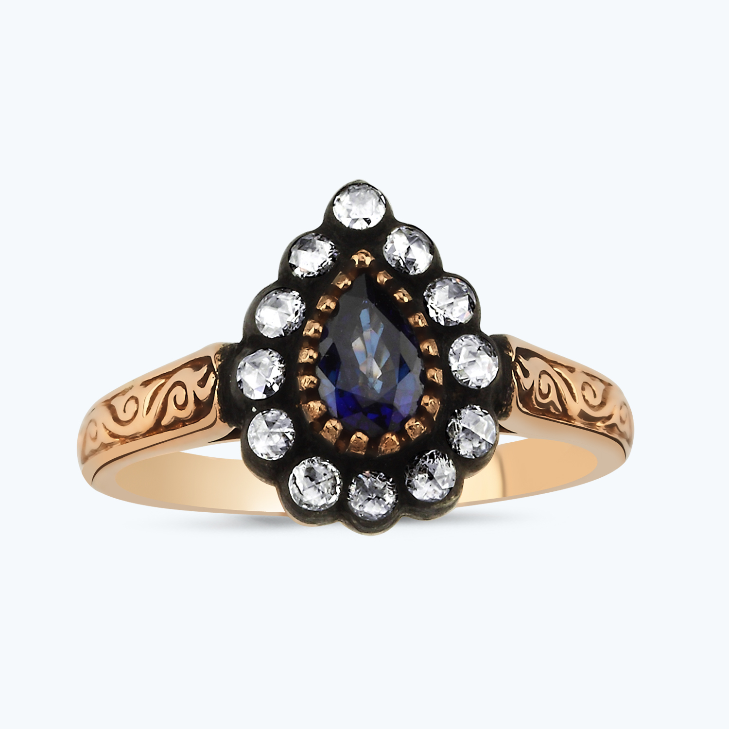 0.27 Karat Elmas Safir Damla Yüzük