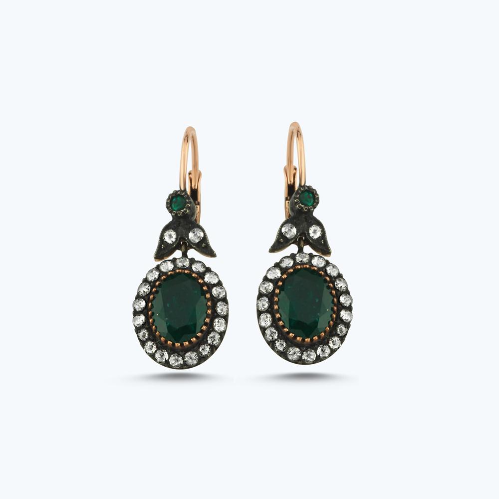 Elmas Zümrüt Oval Küpe