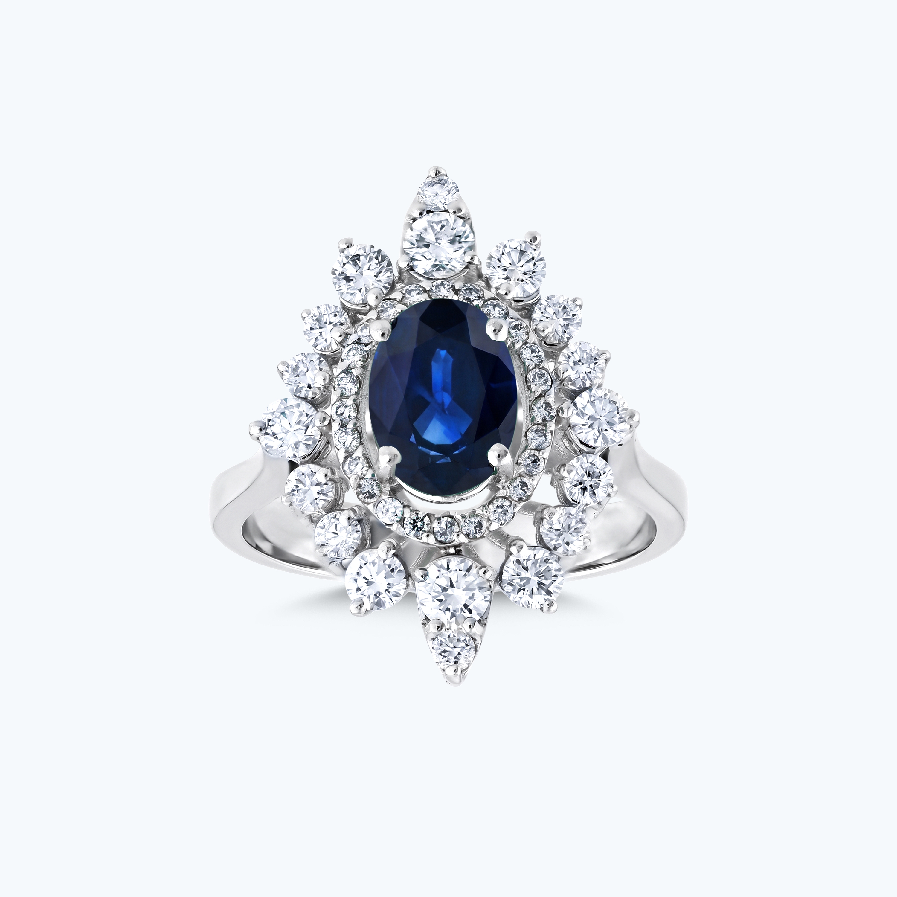0.91 Karat Pırlanta Safir Oval Yüzük
