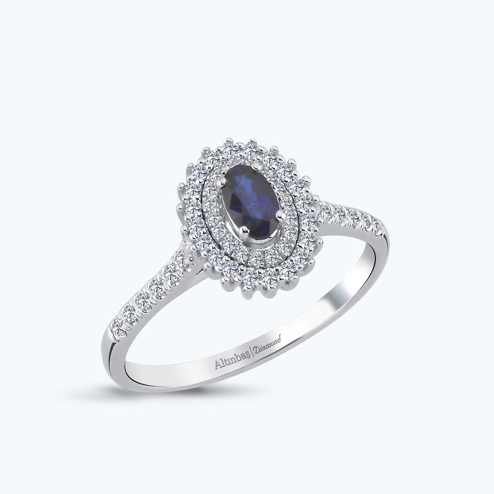 Pırlanta Safir Oval Yüzük