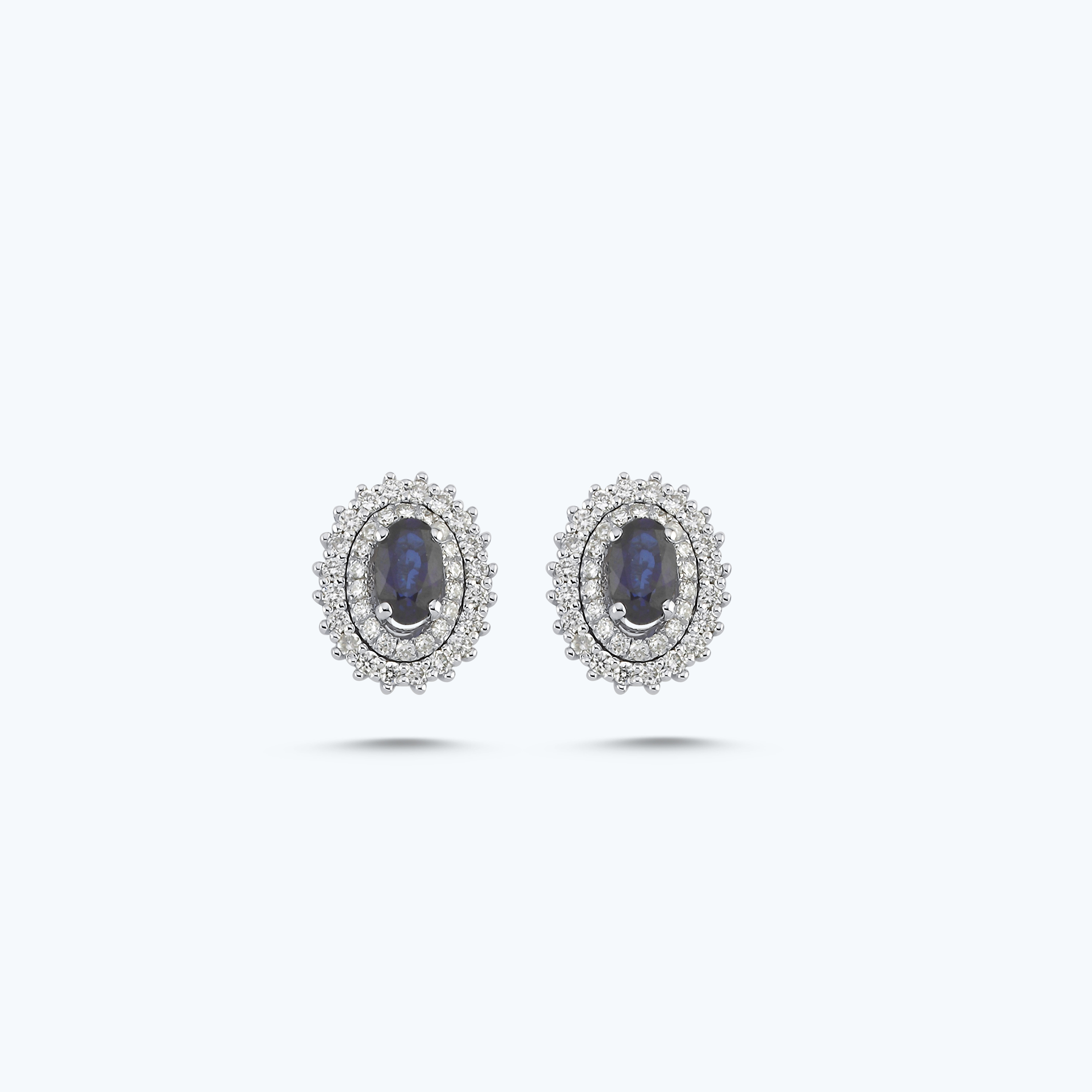 0.33 Karat Pırlanta Safir Oval Küpe