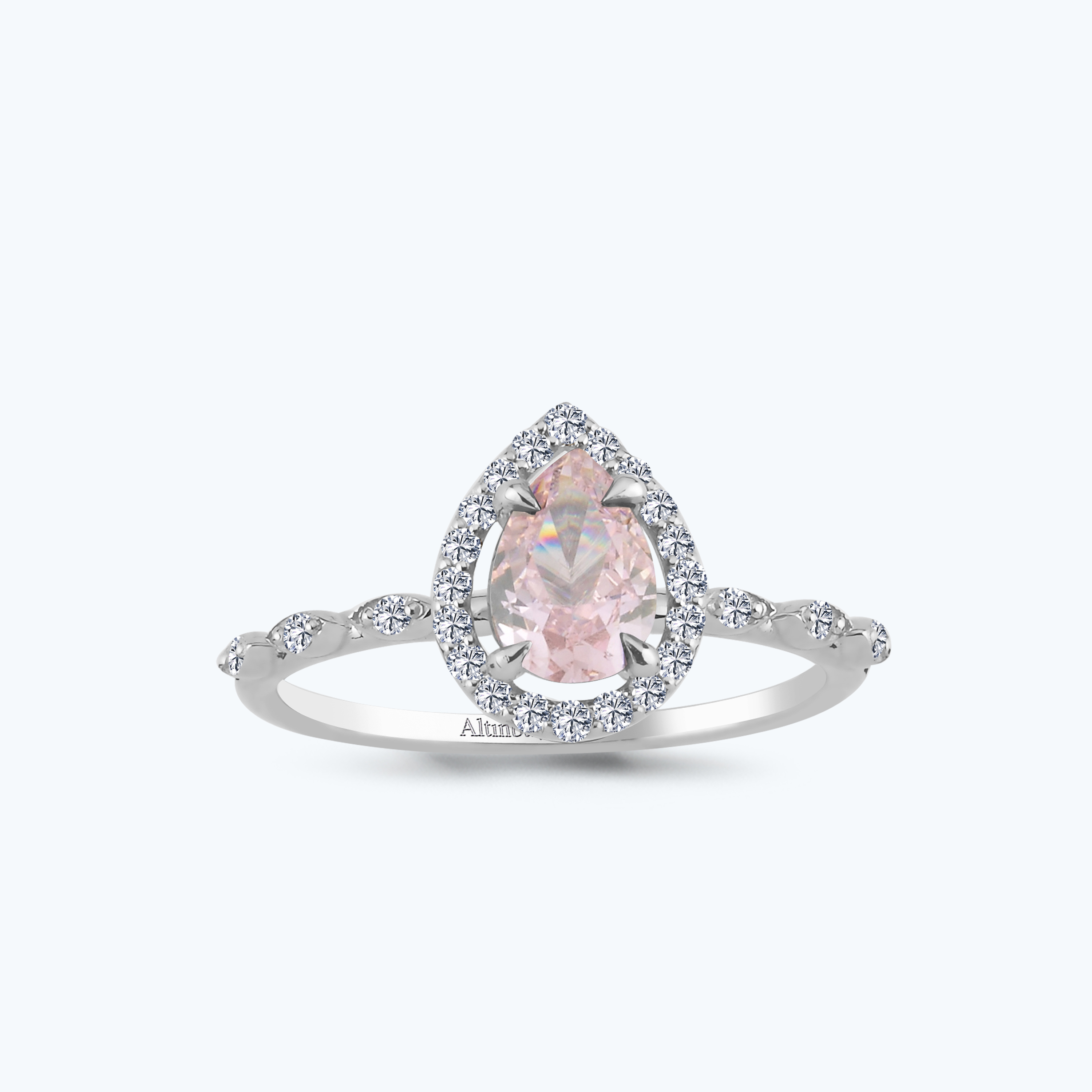 0.17 Karat Pırlanta Pembe Safir Damla Yüzük