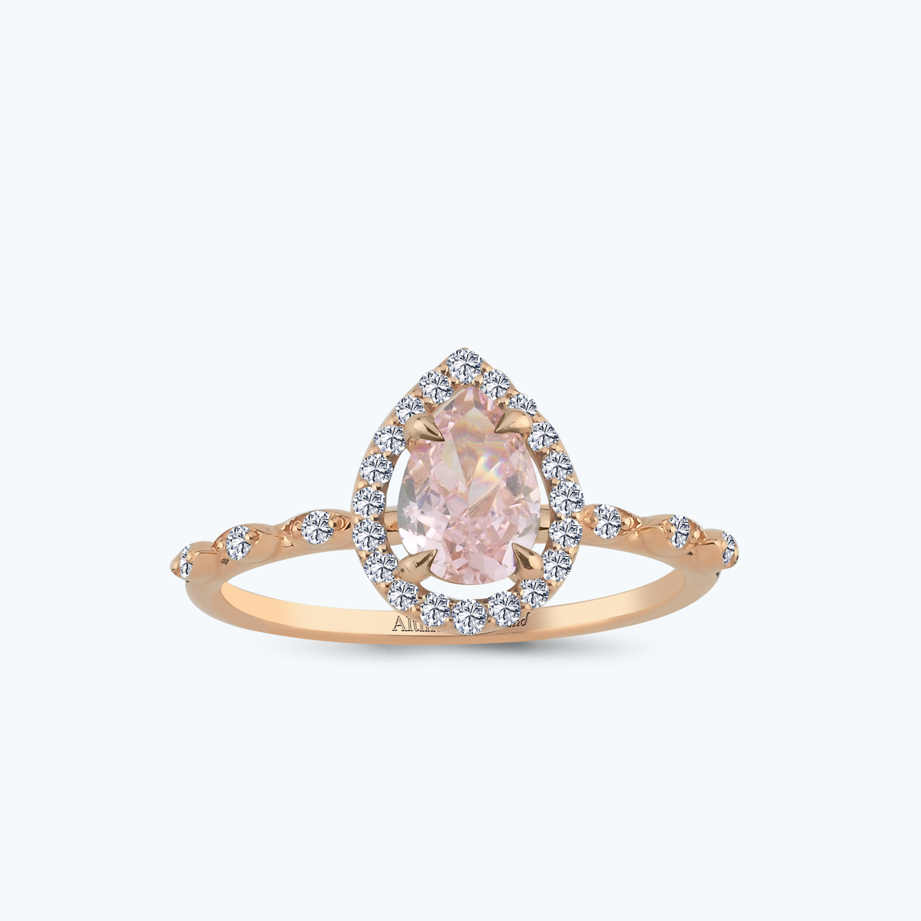 0.17 Karat Pırlanta Pembe Safir Damla Yüzük