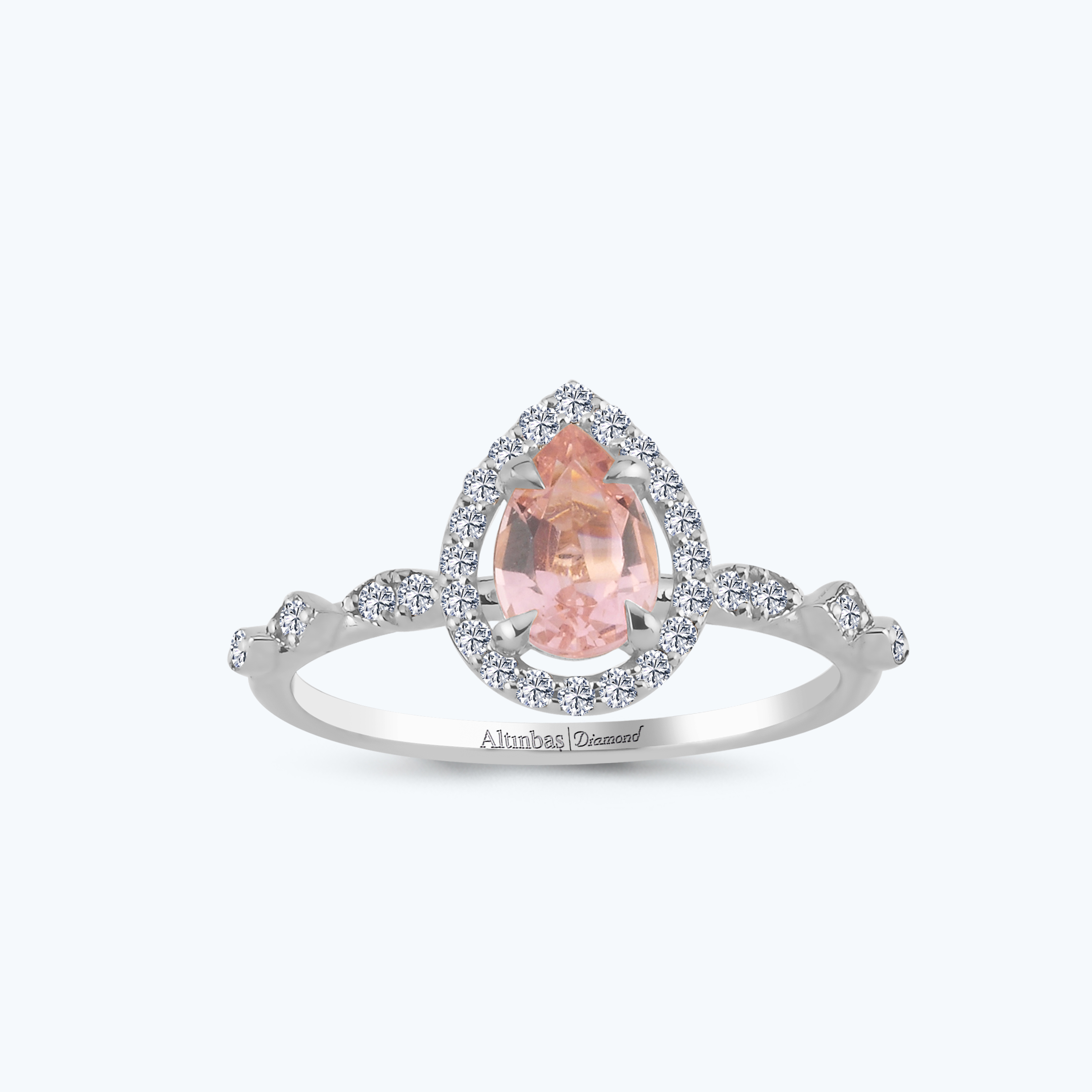 0.19 Karat Pırlanta Pembe Safir Damla Yüzük