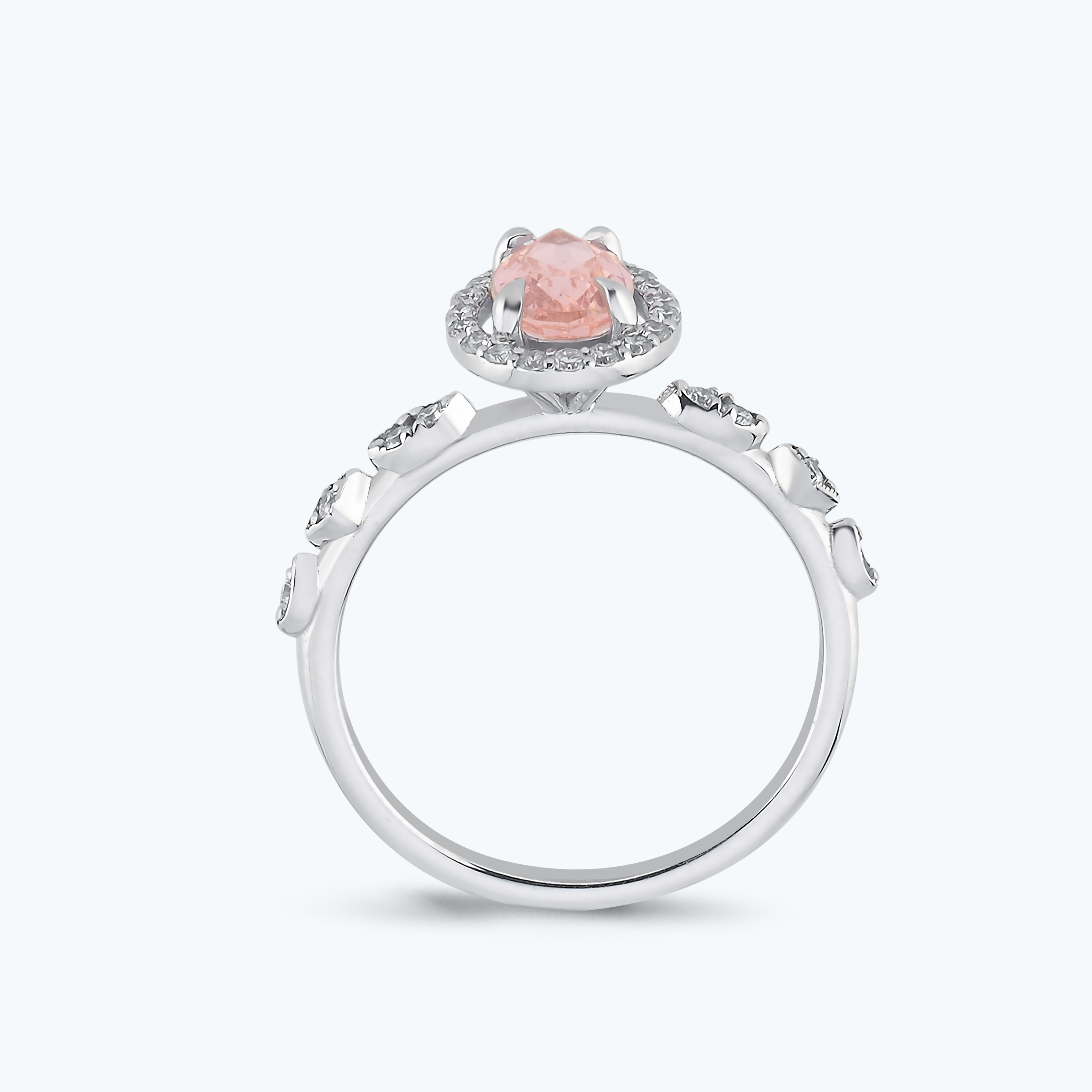0.19 Karat Pırlanta Pembe Safir Damla Yüzük
