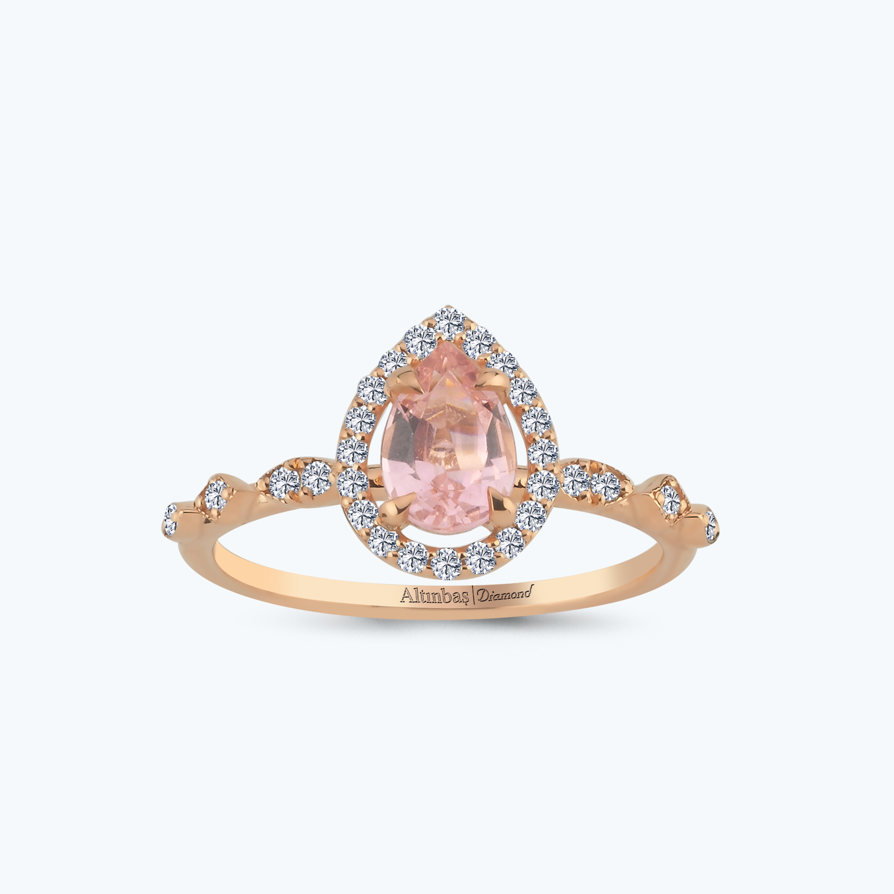 0.19 Karat Pırlanta Pembe Safir Damla Yüzük