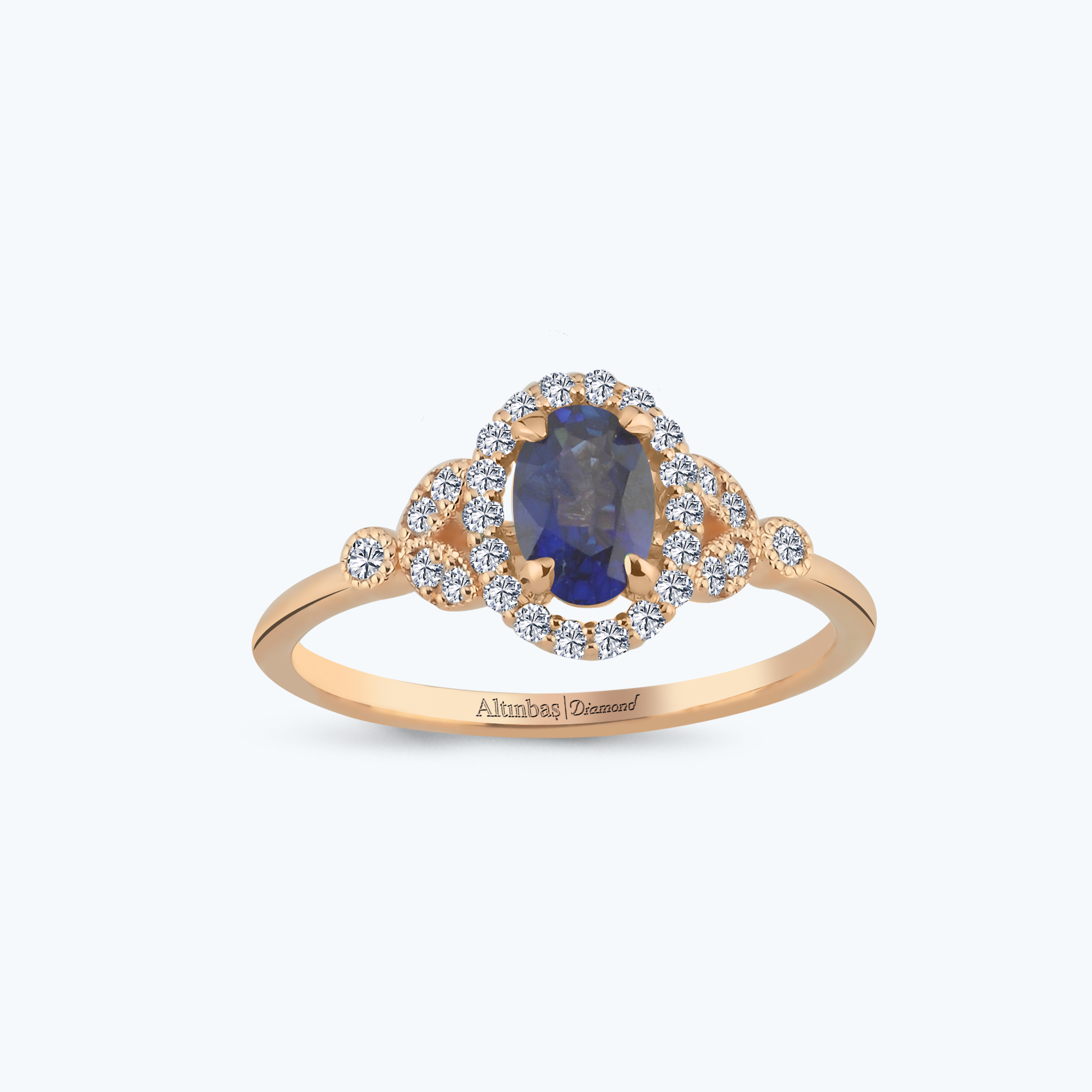 0.20 Karat Pırlanta Safir Oval Yüzük