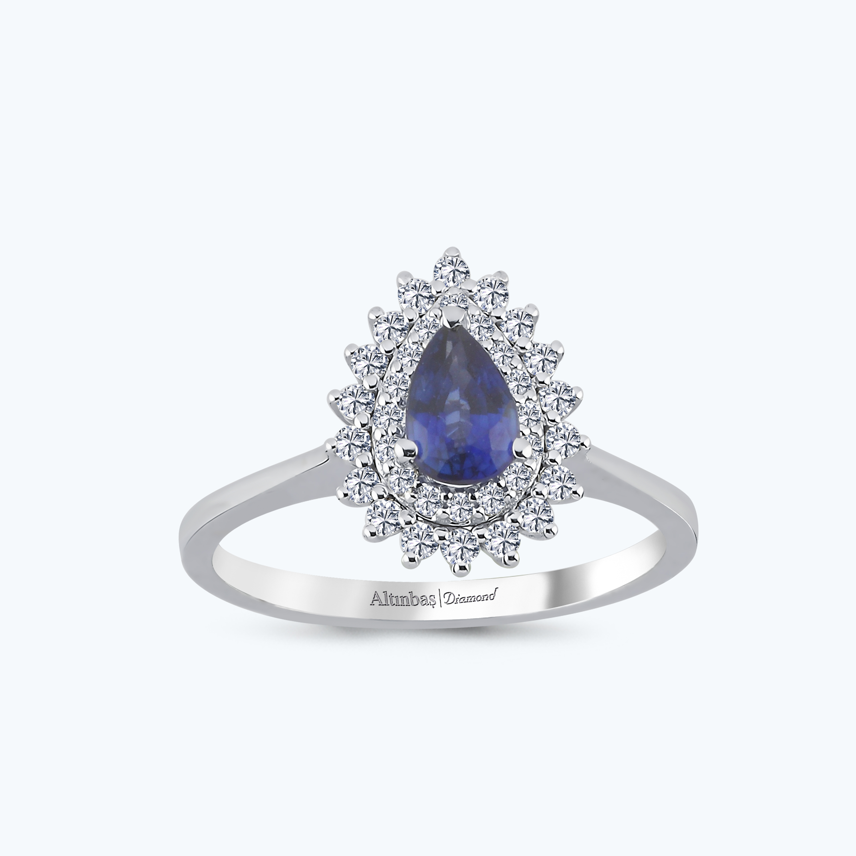 0.26 Karat Pırlanta Safir Damla Yüzük