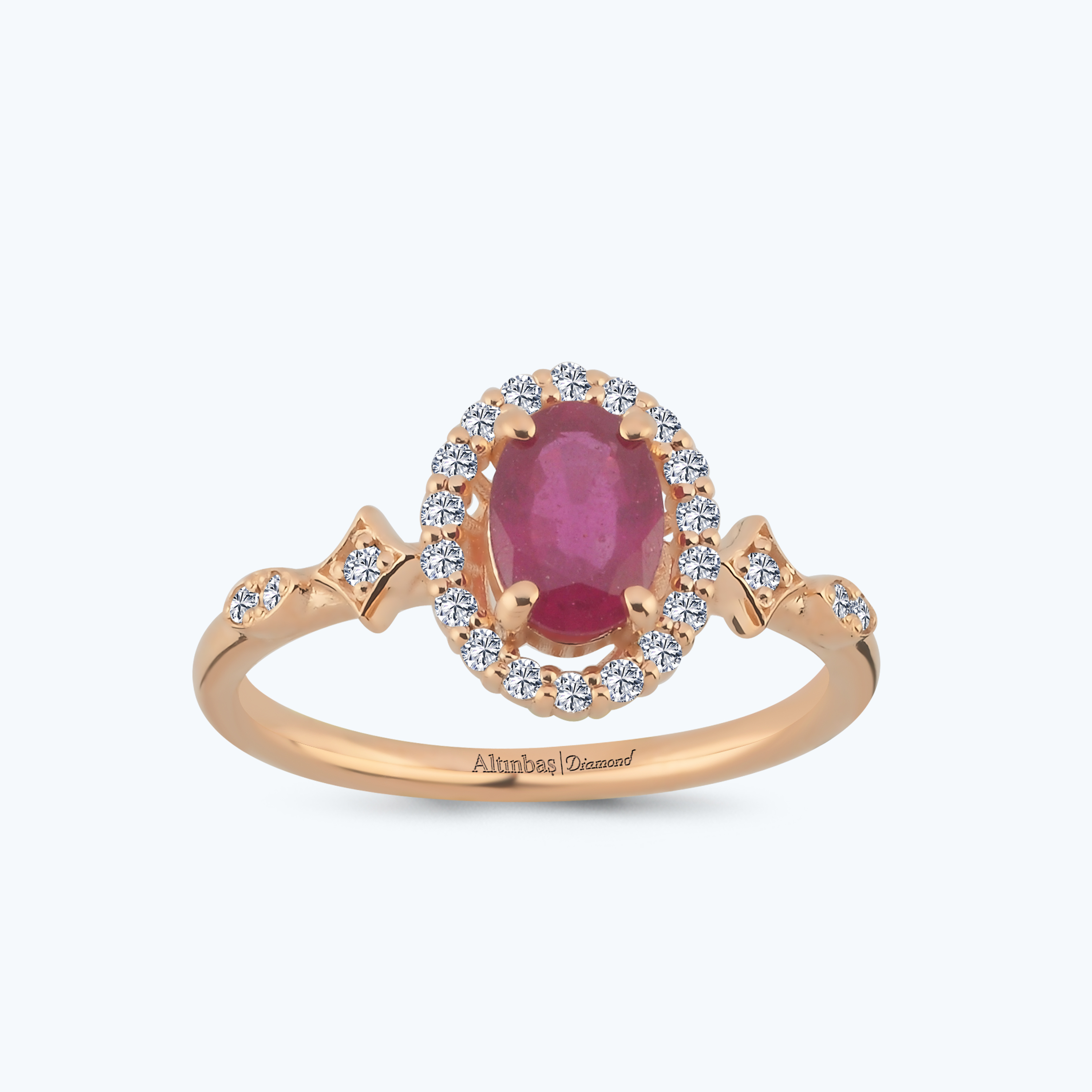 0.18 Karat Pırlanta Yakut Oval Yüzük