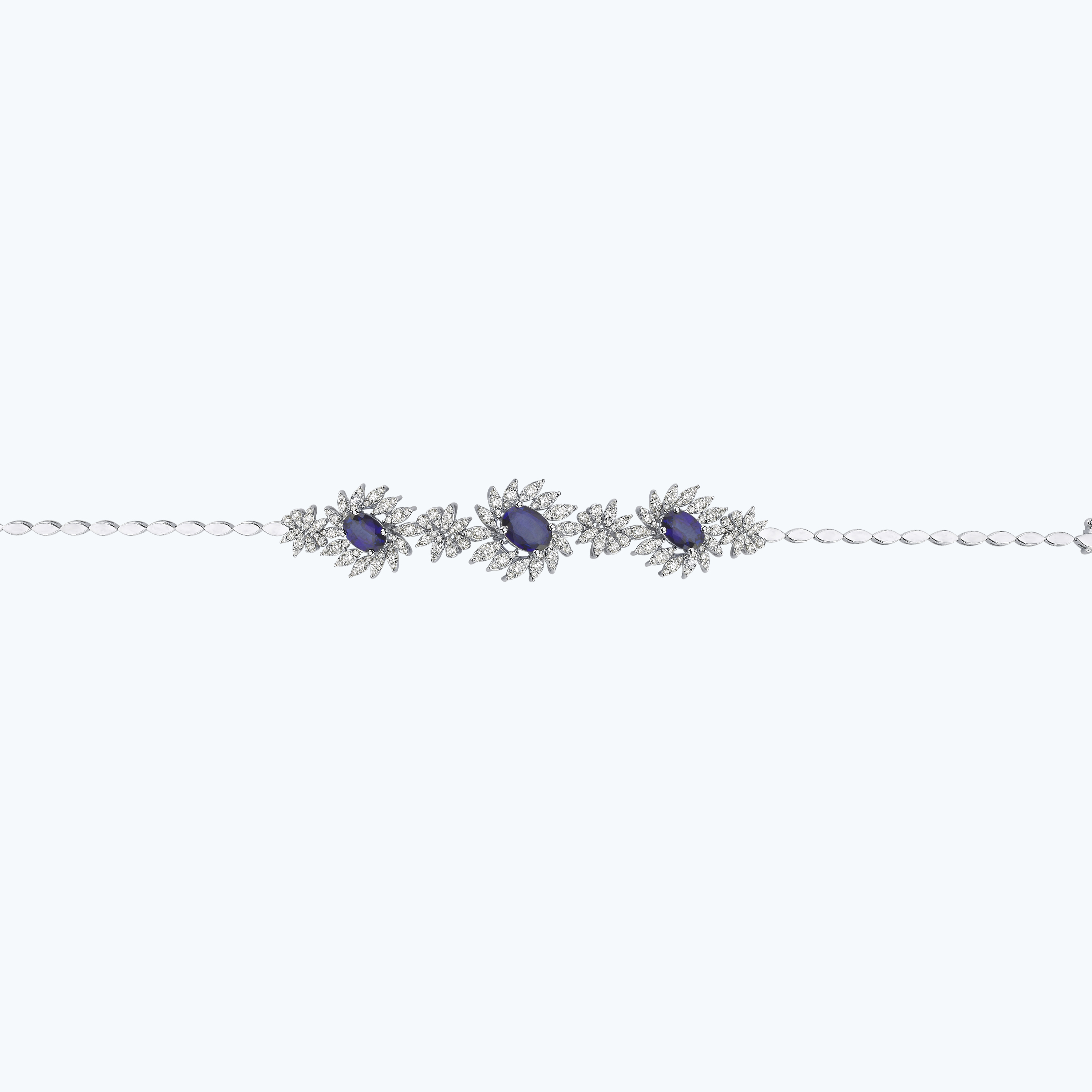 1.96 Karat Pırlanta Safir Oval Çiçek Bileklik