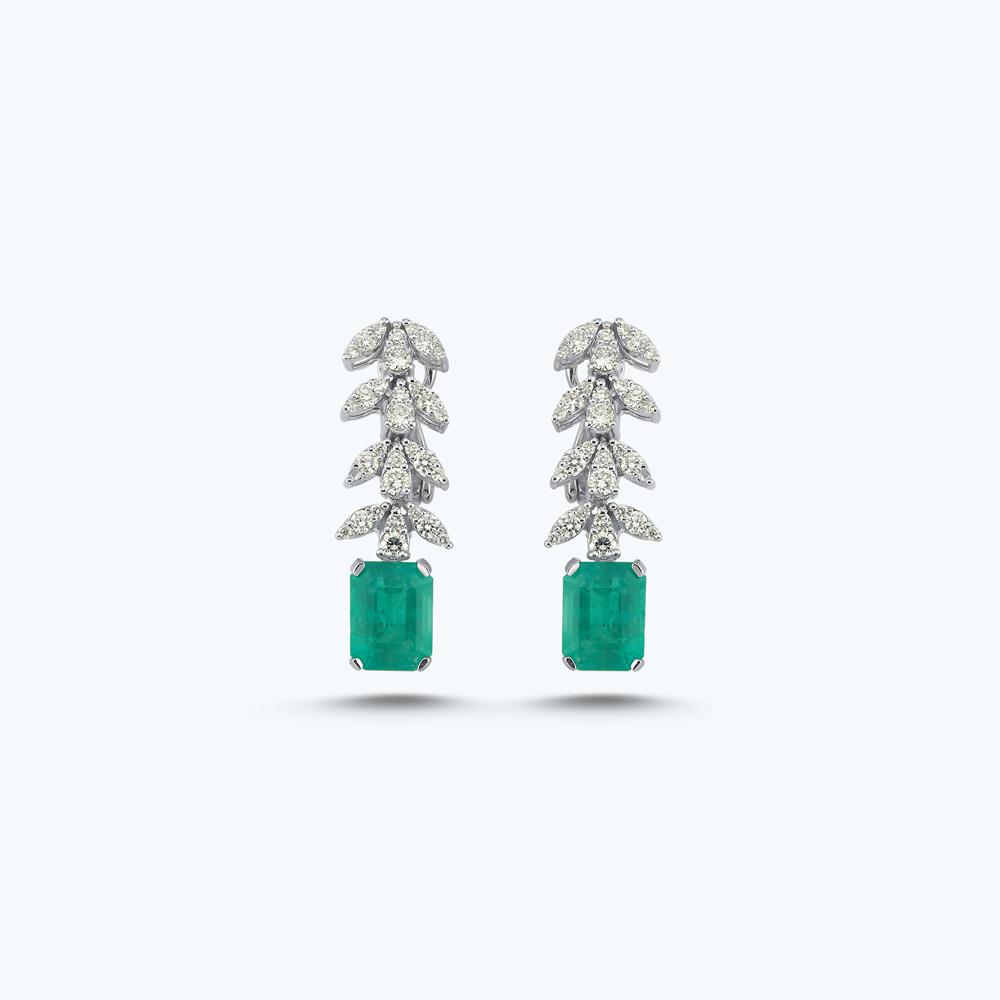 Pırlanta Zümrüt Emerald Kesim Küpe