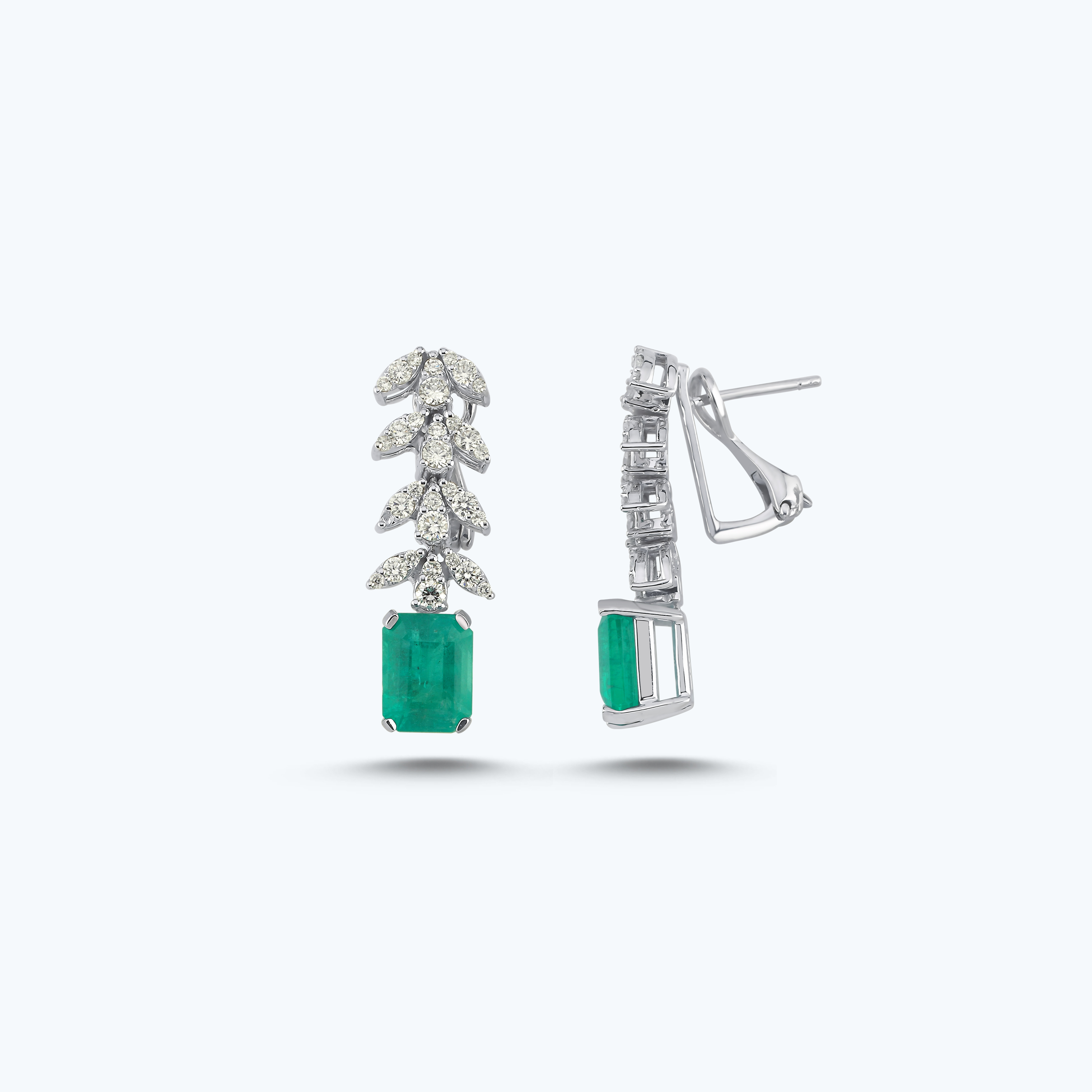 1.07 Karat Pırlanta Zümrüt Emerald Kesim Küpe