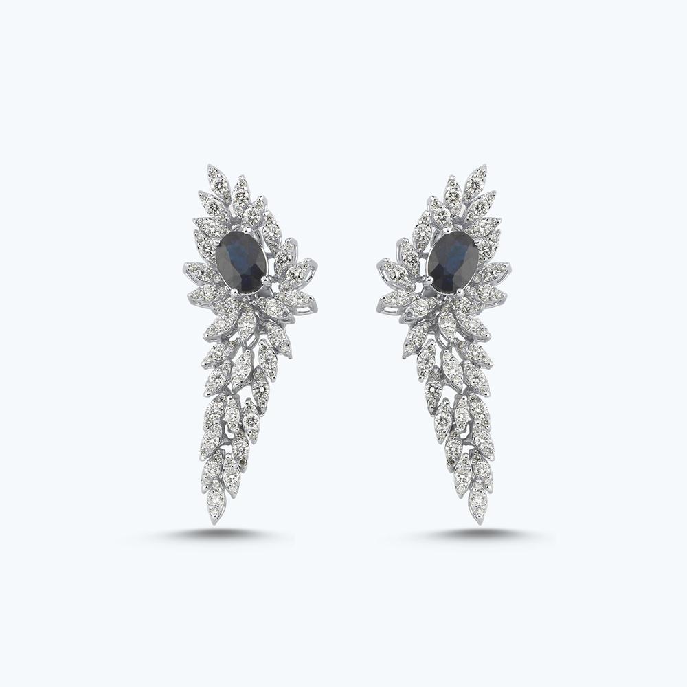 Pırlanta Safir Oval Küpe
