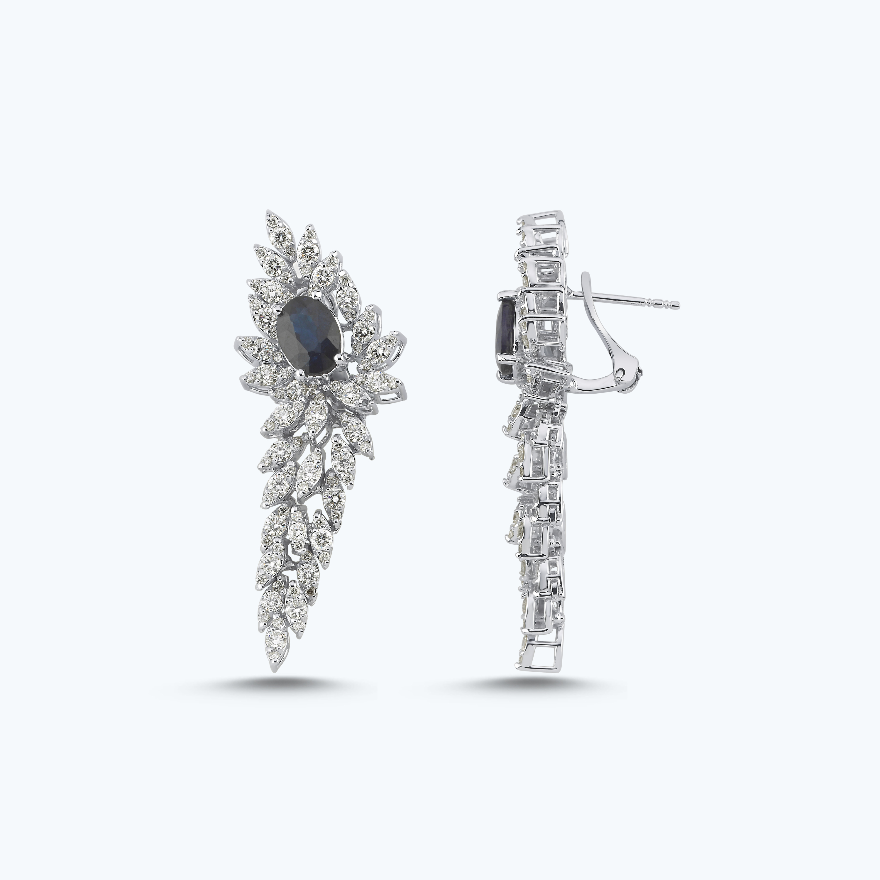 3.04 Karat Pırlanta Safir Oval Küpe