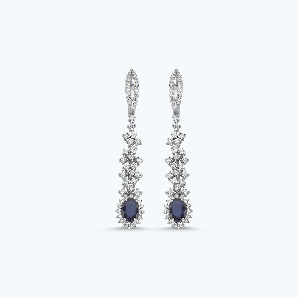 Pırlanta Safir Oval Küpe